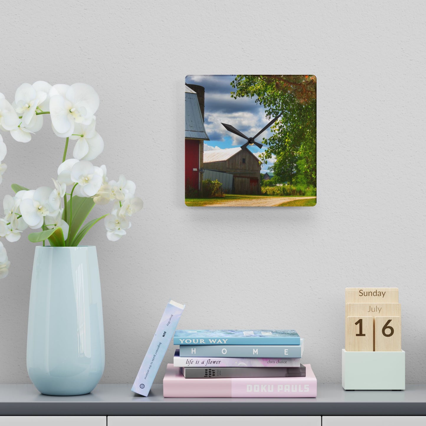 U R There Photography Hough Barn View Rustic Farmhouse Acrylic Analog Wall Clock