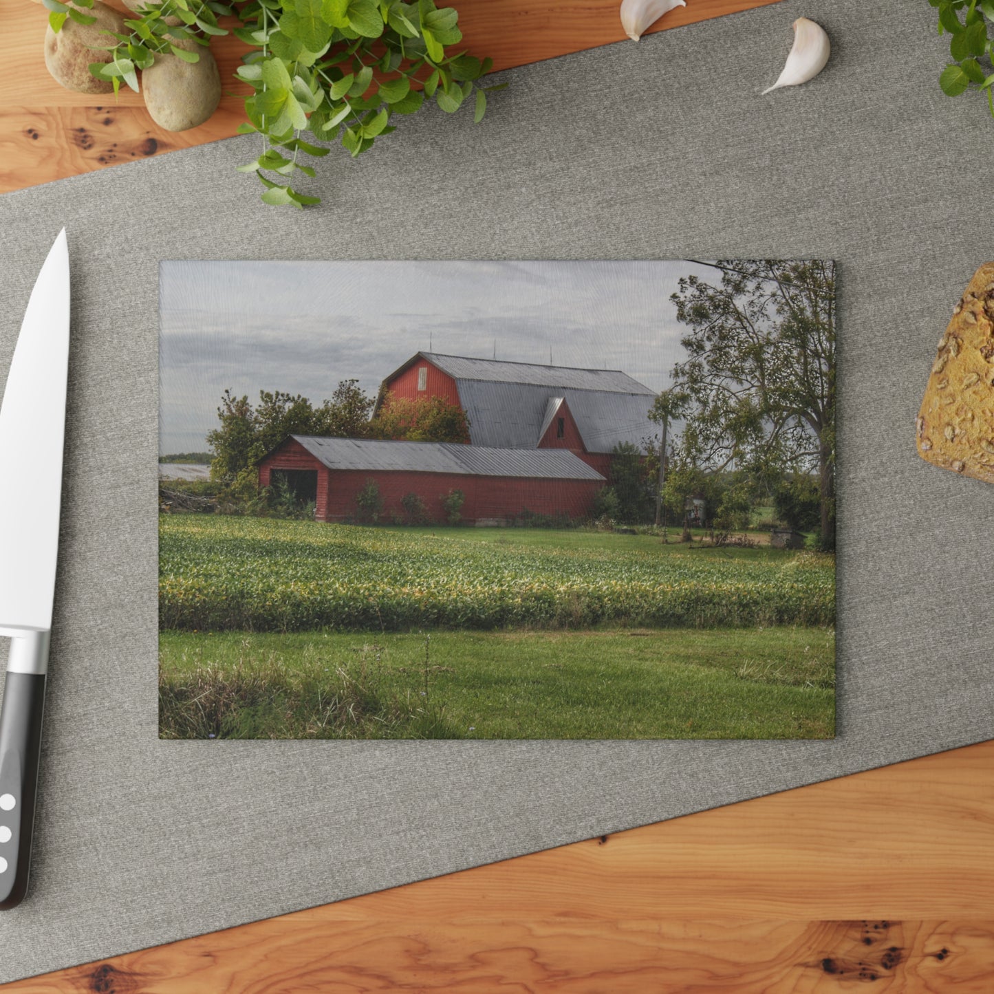 U R There Photography West Dodge Road Reds Rustic Farmhouse Tempered-Glass Cutting Board