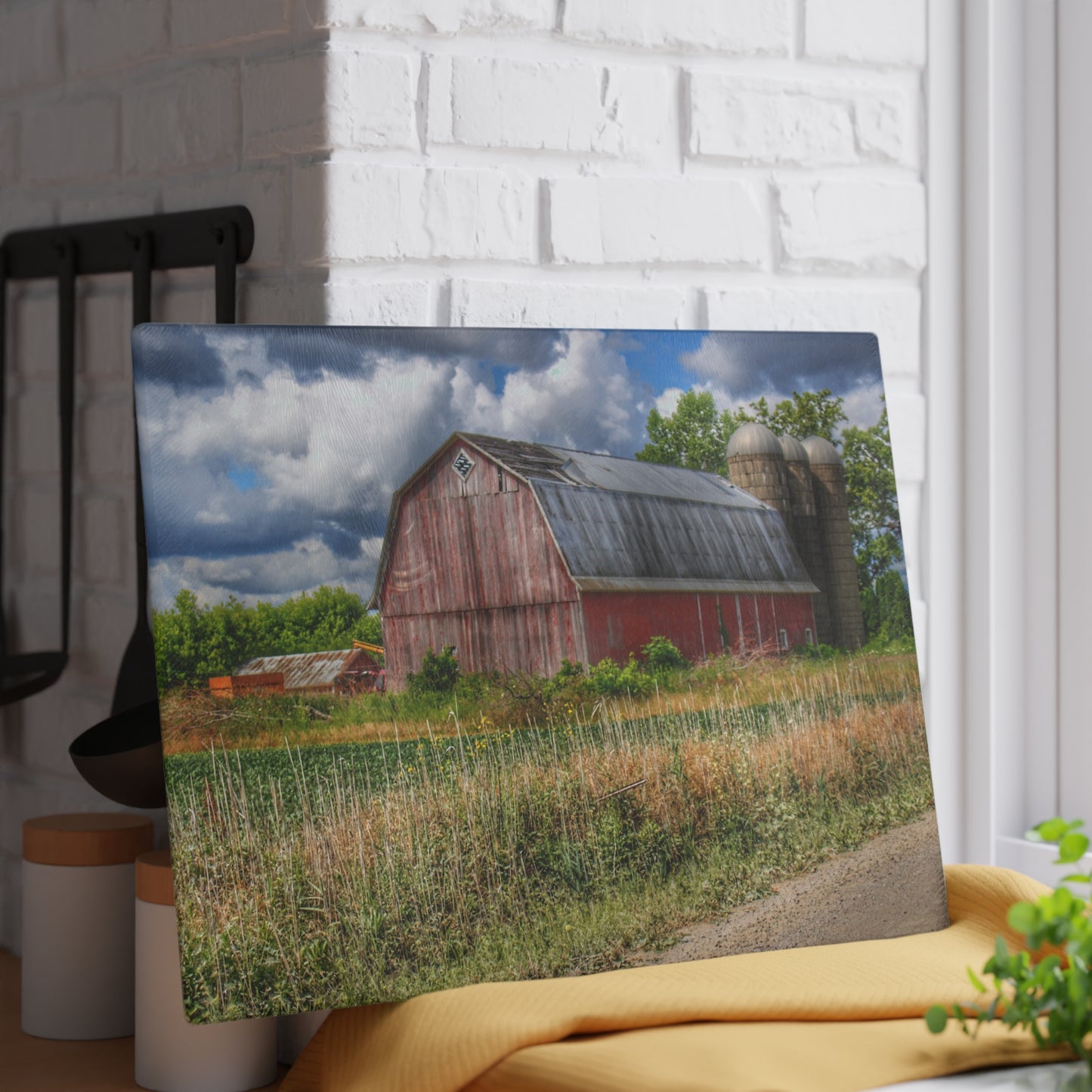 U R There Photography Shelby Red III Rustic Farmhouse Tempered-Glass Cutting Board