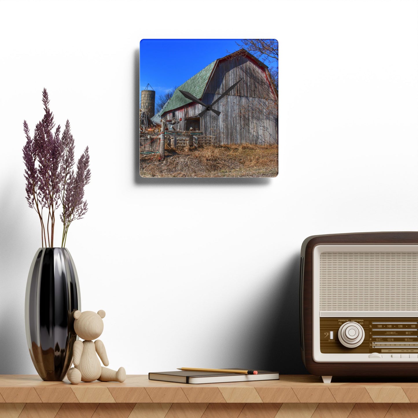 U R There Photography Romeo Plank Road Forgotten Greys Rustic Farmhouse Acrylic Analog Wall Clock