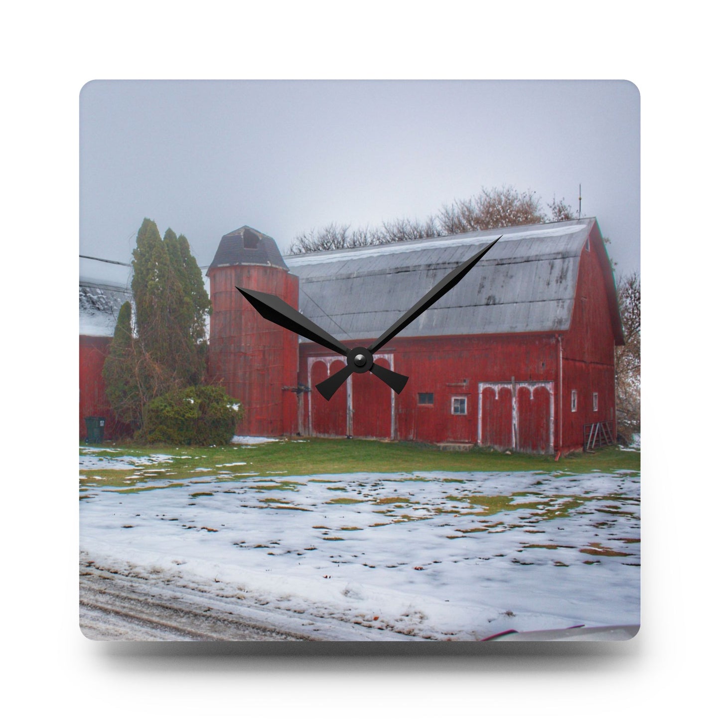 U R There Photography Holmes Road Red II Rustic Farmhouse Acrylic Analog Wall Clock