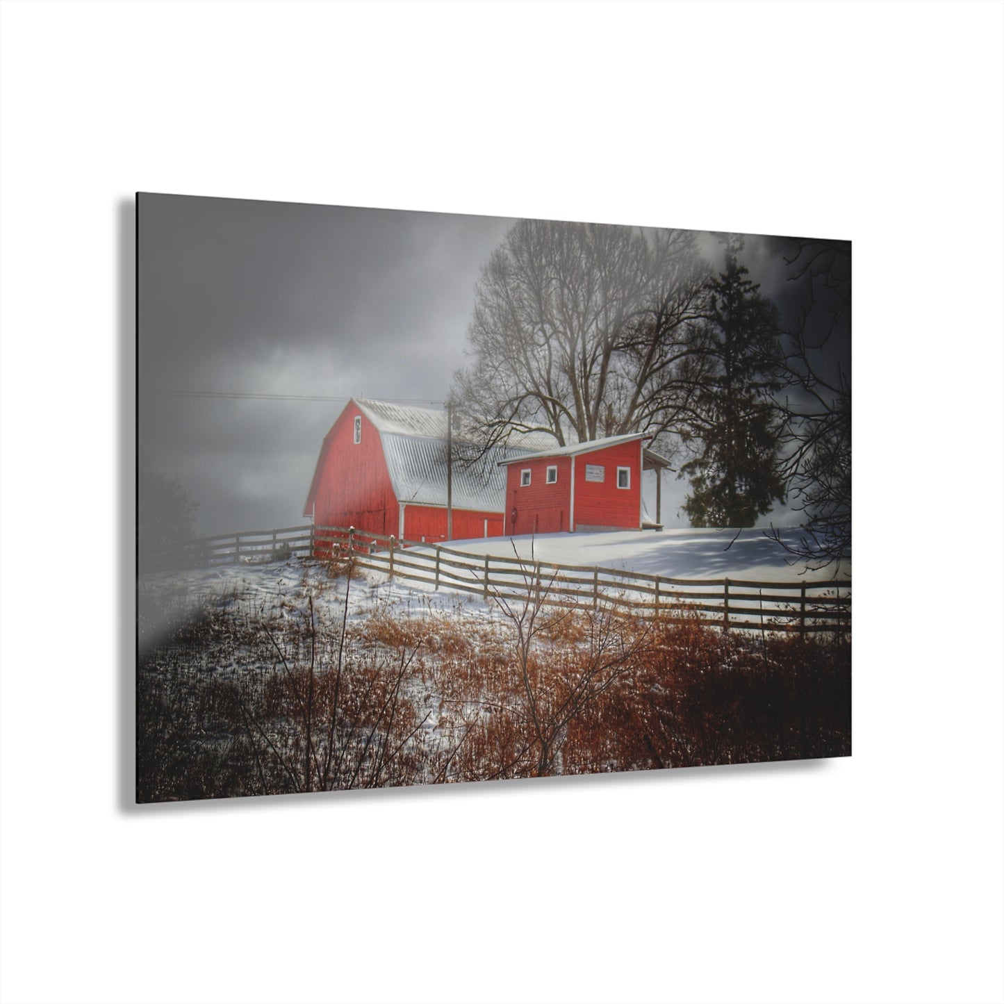 U R There Photography Catlin Red and Fence I Rustic Farmhouse Acrylic Wall Print