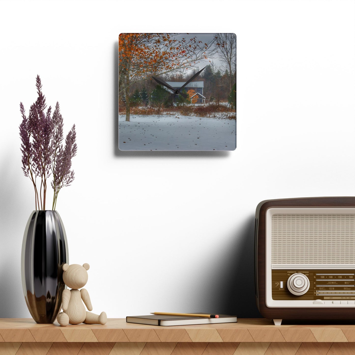 U R There Photography Oregon Road Blue Rustic Farmhouse Acrylic Analog Wall Clock