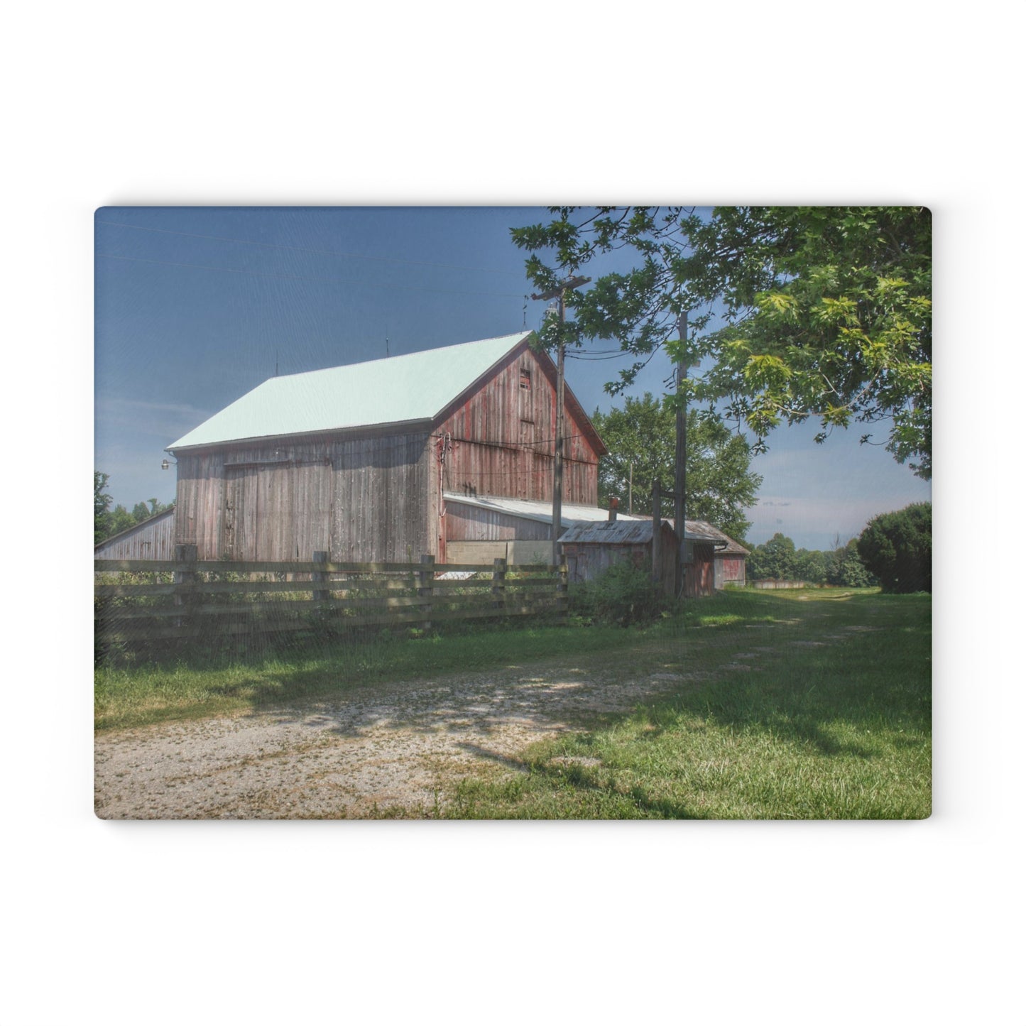 U R There Photography Castle Road Cow Barn II Rustic Farmhouse Tempered-Glass Cutting Board