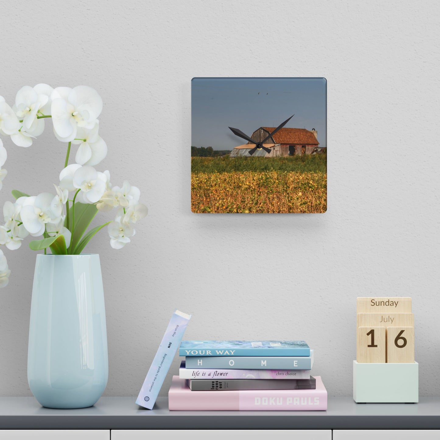 U R There Photography Slattery Road Saltbox Grey Rustic Farmhouse Acrylic Analog Wall Clock
