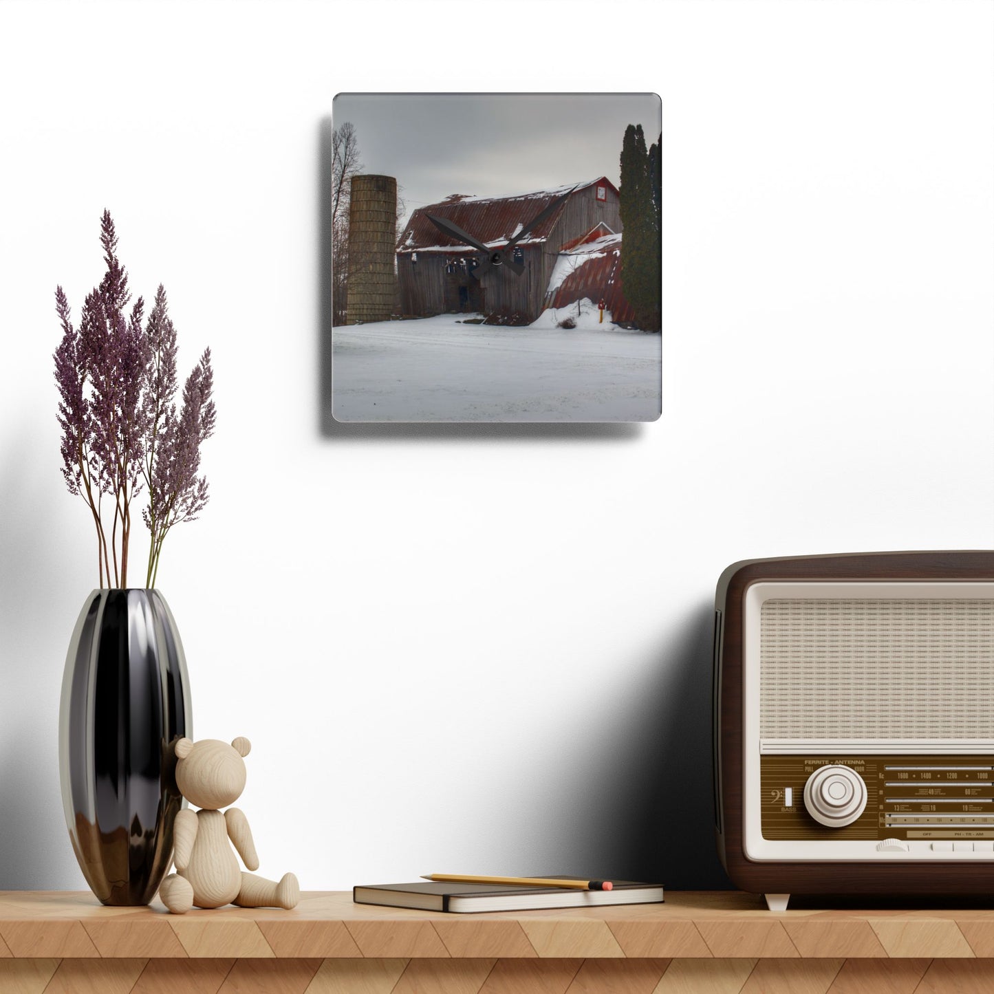 U R There Photography Unionville Grey Rustic Farmhouse Acrylic Analog Wall Clock