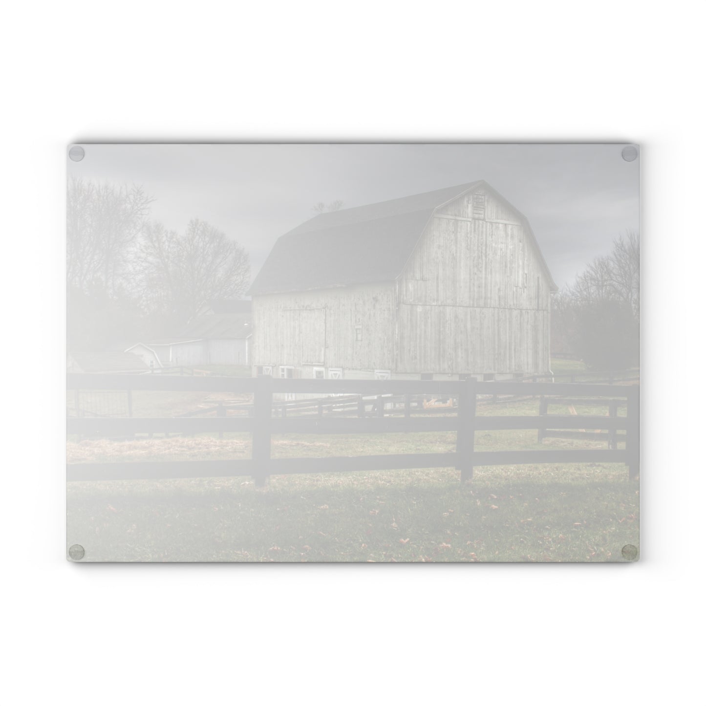 U R There Photography Roadside White Beyond the Fences Rustic Farmhouse Tempered-Glass Cutting Board