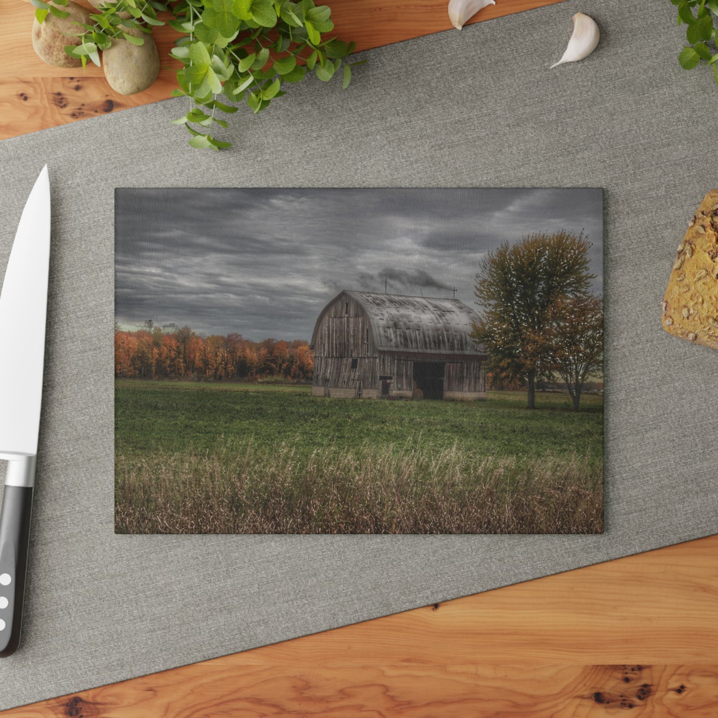 U R There Photography Bray Road Grey in the Fall Rustic Farmhouse Tempered-Glass Cutting Board