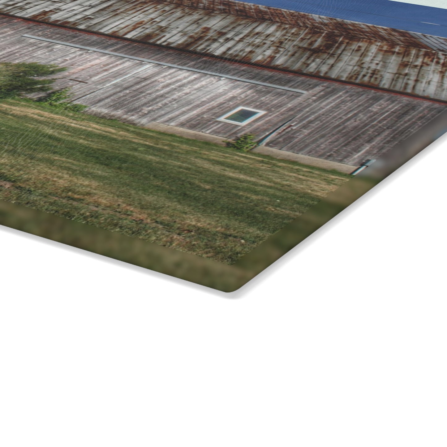 U R There Photography Barkley Road Red in Summer I Rustic Farmhouse Tempered-Glass Cutting Board