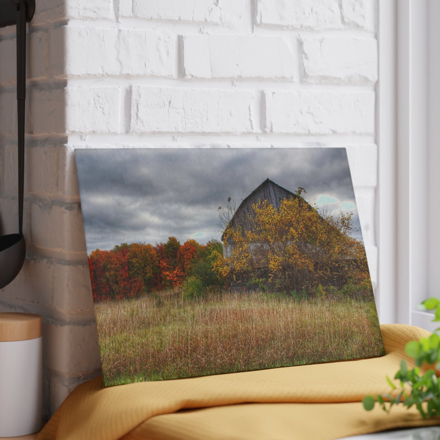 U R There Photography Church Road Grey III Rustic Farmhouse Tempered-Glass Cutting Board