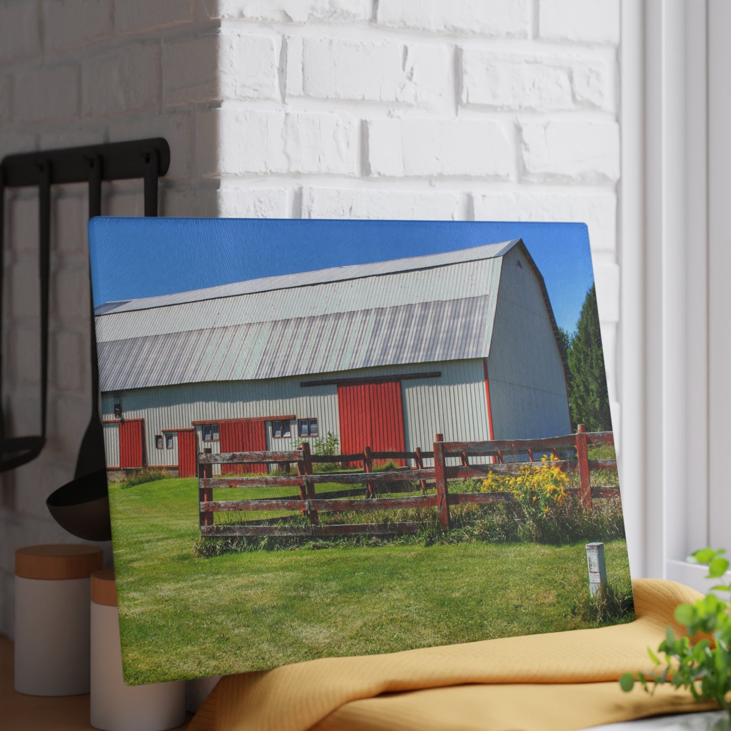 U R There Photography Bishop Road Beyond the Fence Rustic Farmhouse Tempered-Glass Cutting Board