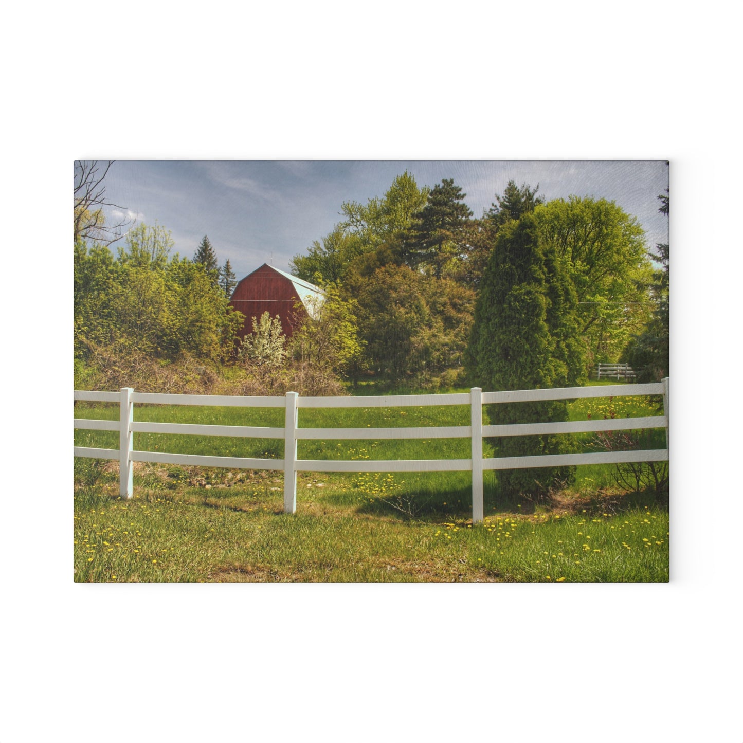 U R There Photography Sutton Road Red Beyond the Fence Rustic Farmhouse Tempered-Glass Cutting Board
