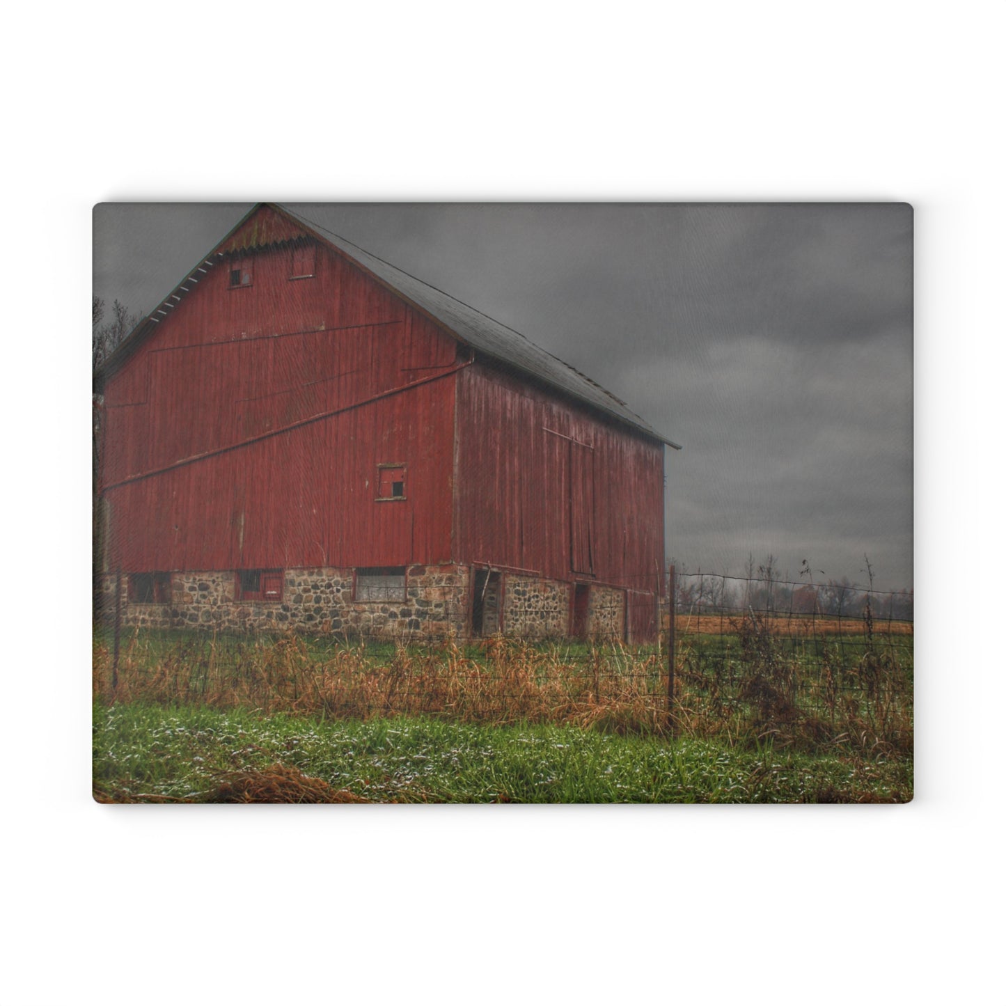 U R There Photography Bowers Road Red III Rustic Farmhouse Tempered-Glass Cutting Board