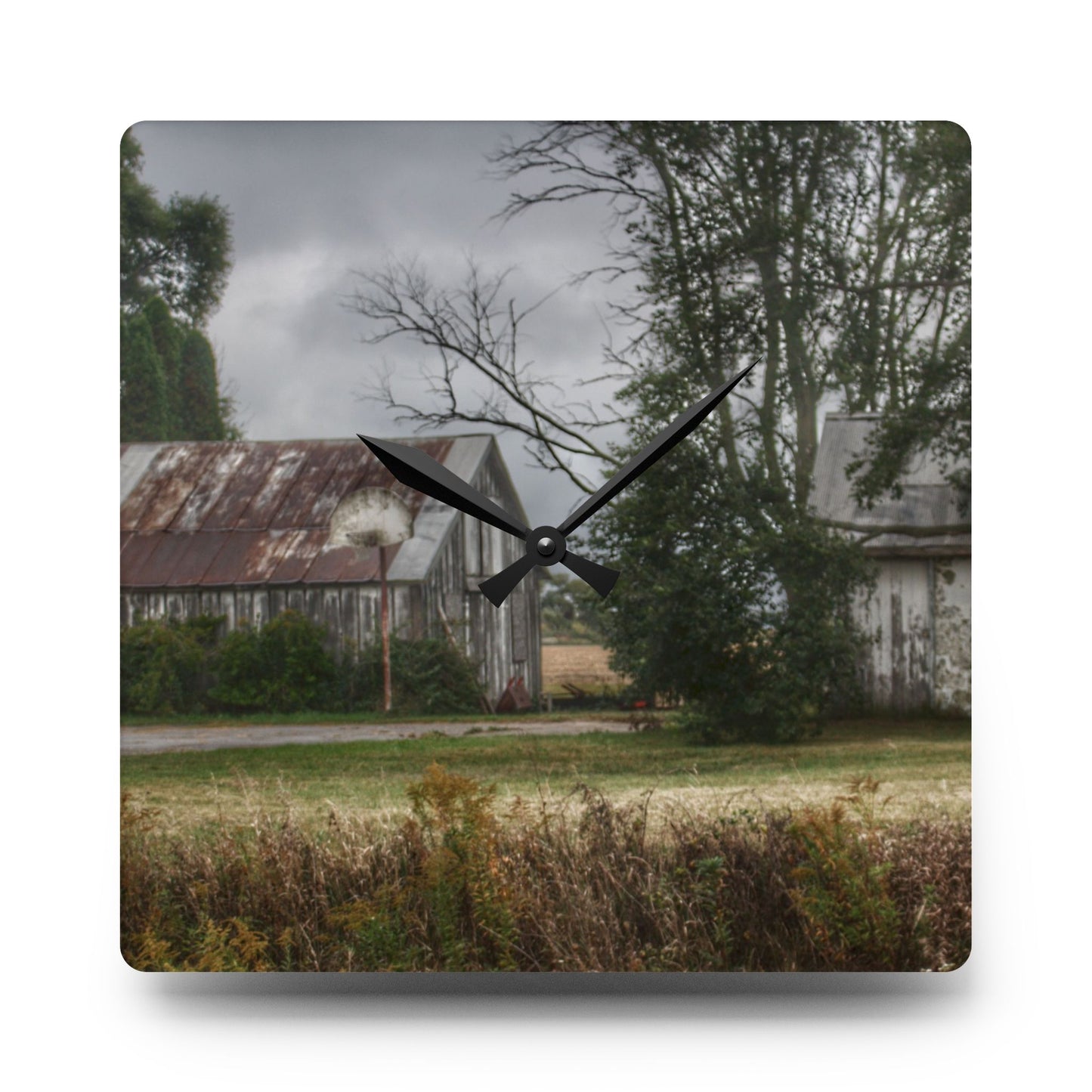 U R There Photography Richville Road Shacks Rustic Farmhouse Acrylic Analog Wall Clock