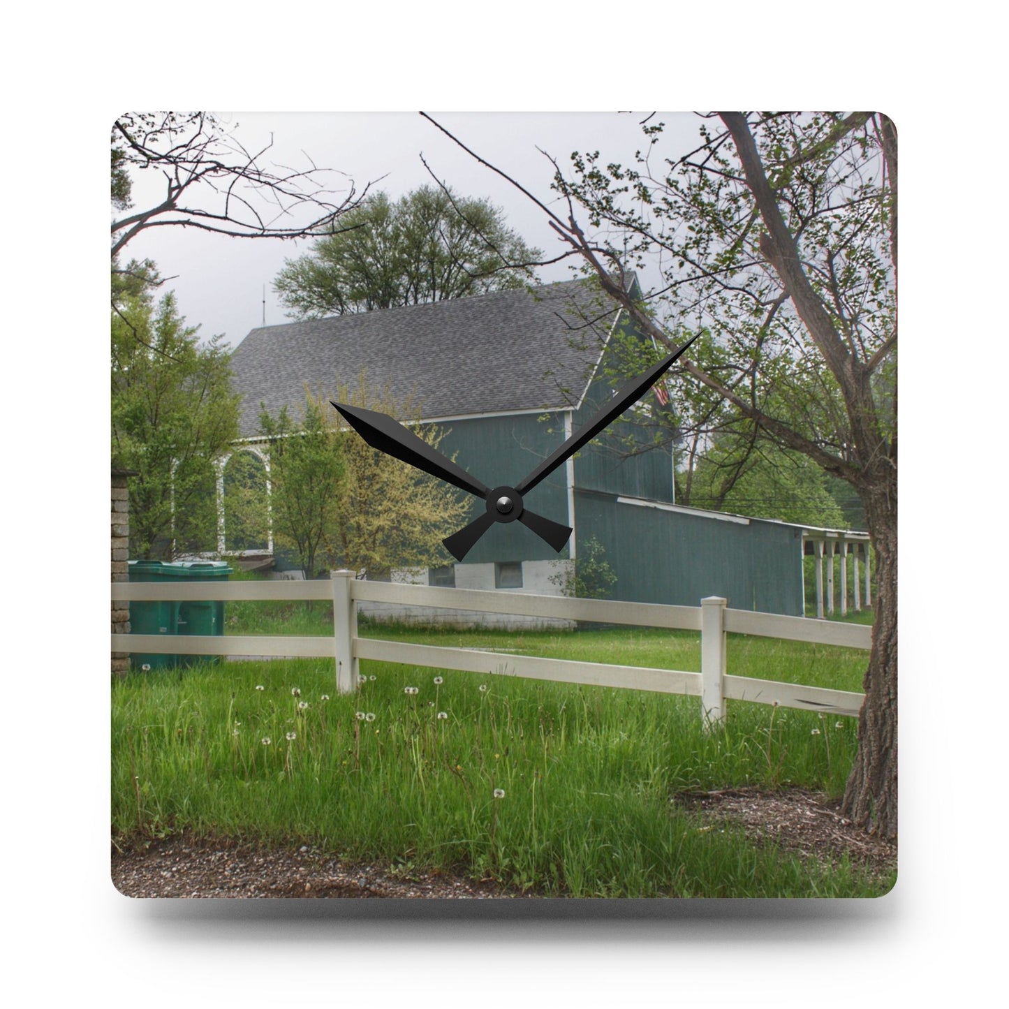 U R There Photography Lake George Road Fox Green Rustic Farmhouse Acrylic Wall Clock