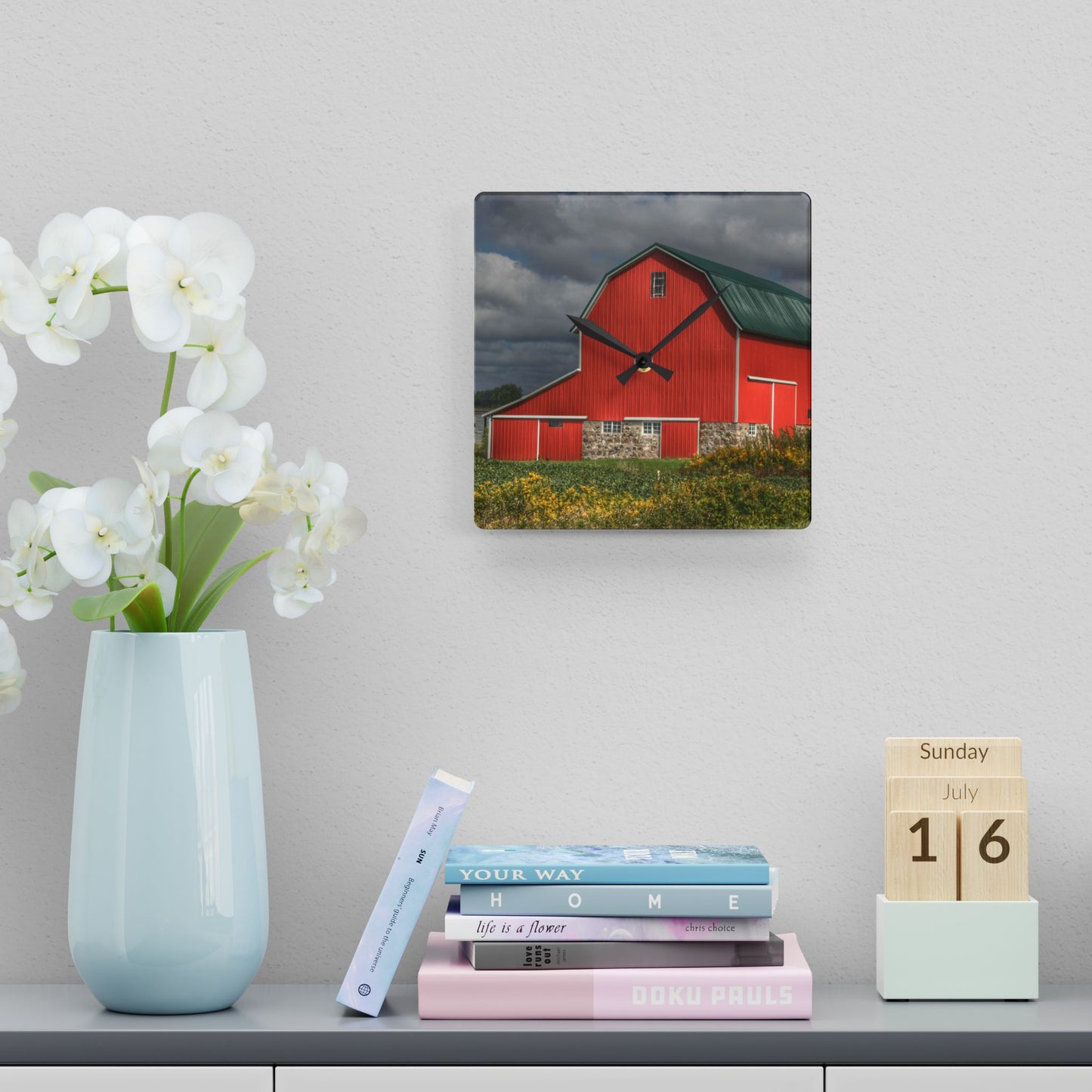 Rustic Farmhouse Wall Clock featuring Valentines Fieldstone Red