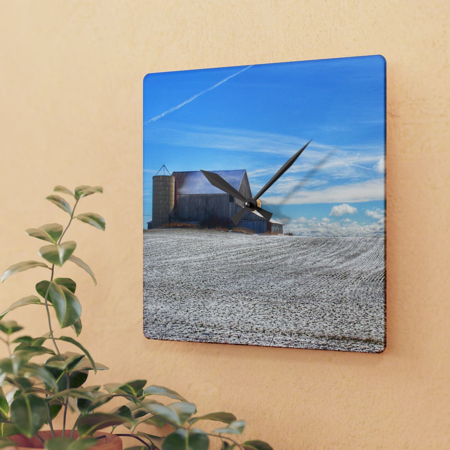 U R There Photography Early Spring Grey II Rustic Farmhouse Acrylic Analog Wall Clock