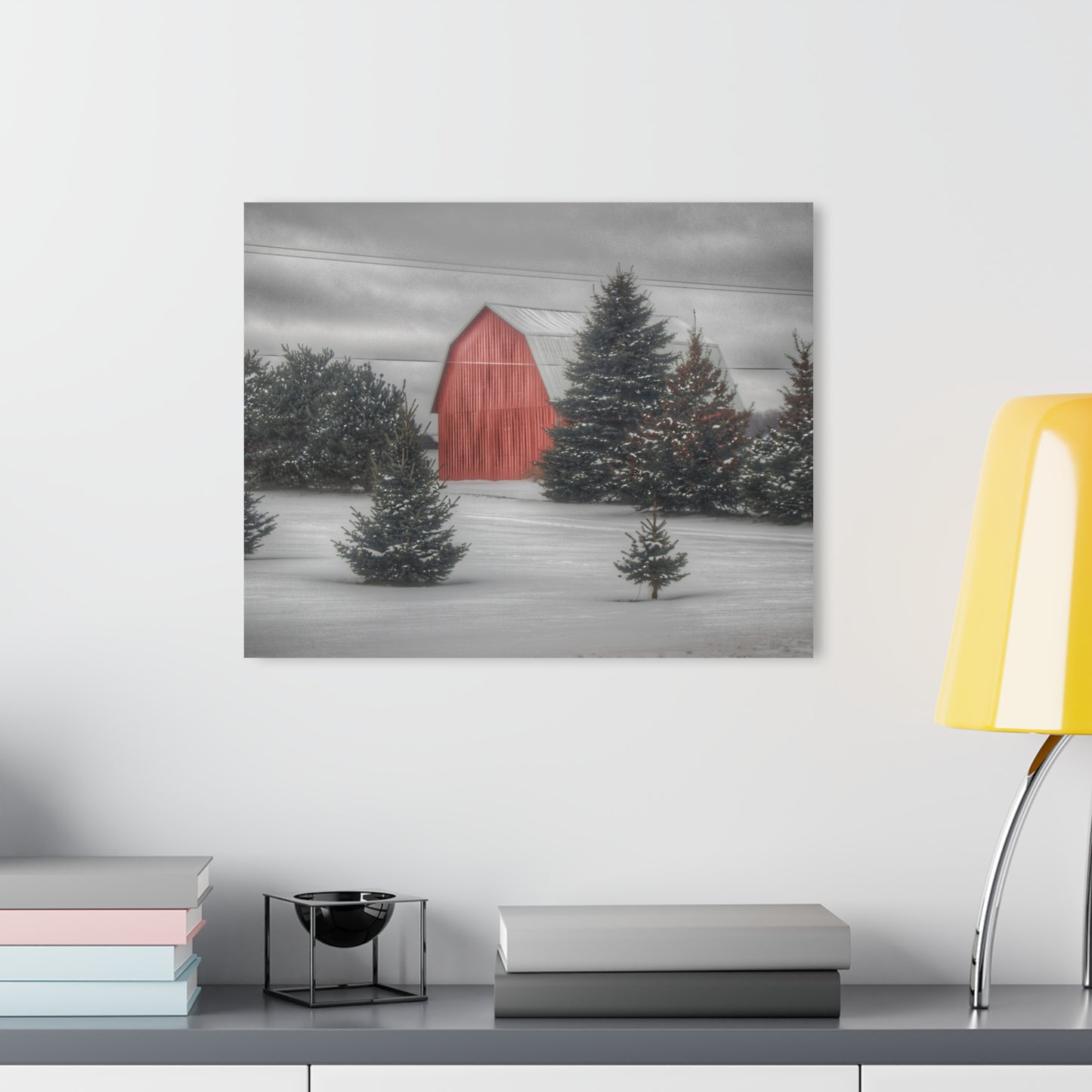 U R There Photography Vernor Road Winter Red Rustic Farmhouse Acrylic Wall Print