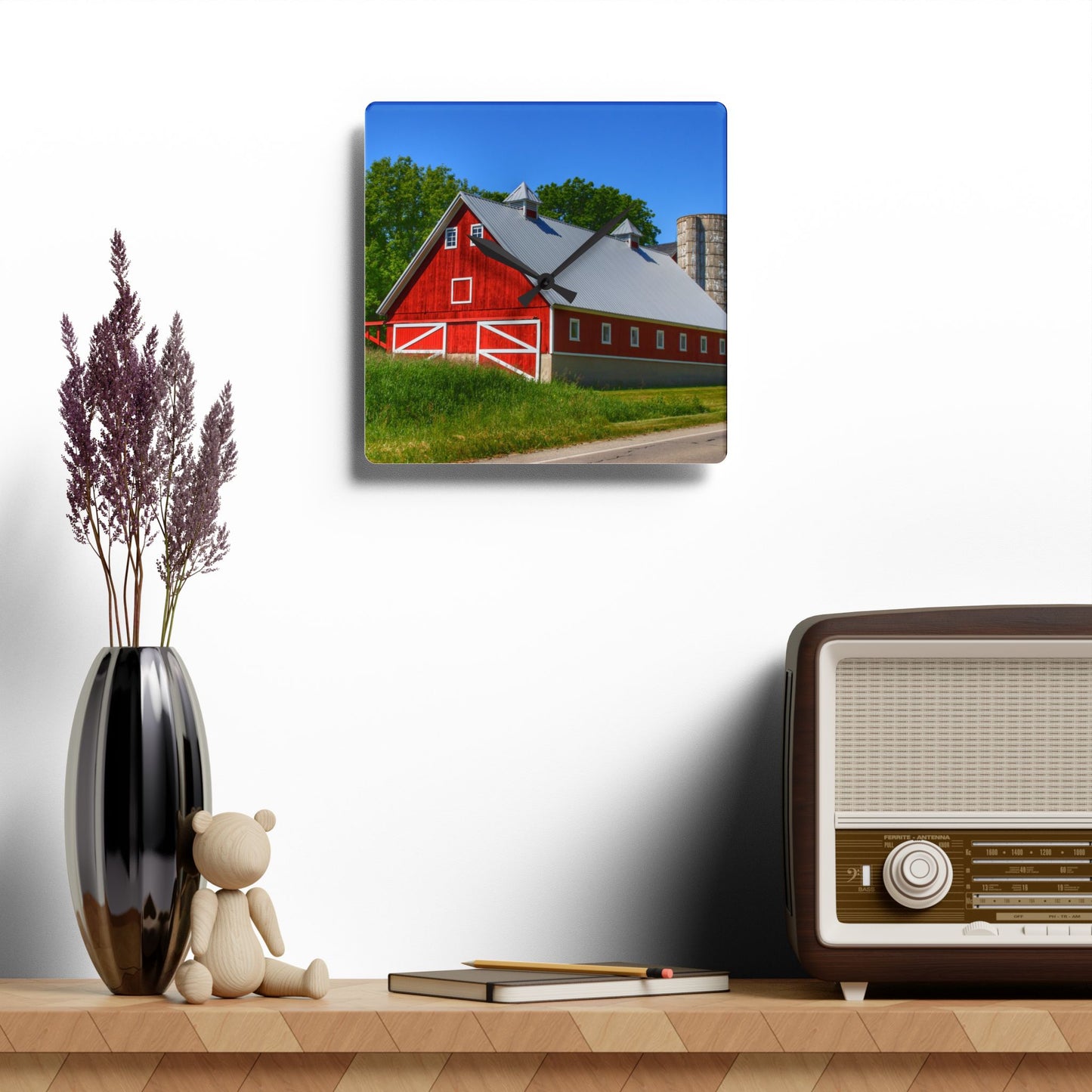 U R There Photography Metamora Red 2020 I Rustic Farmhouse Acrylic Analog Wall Clock