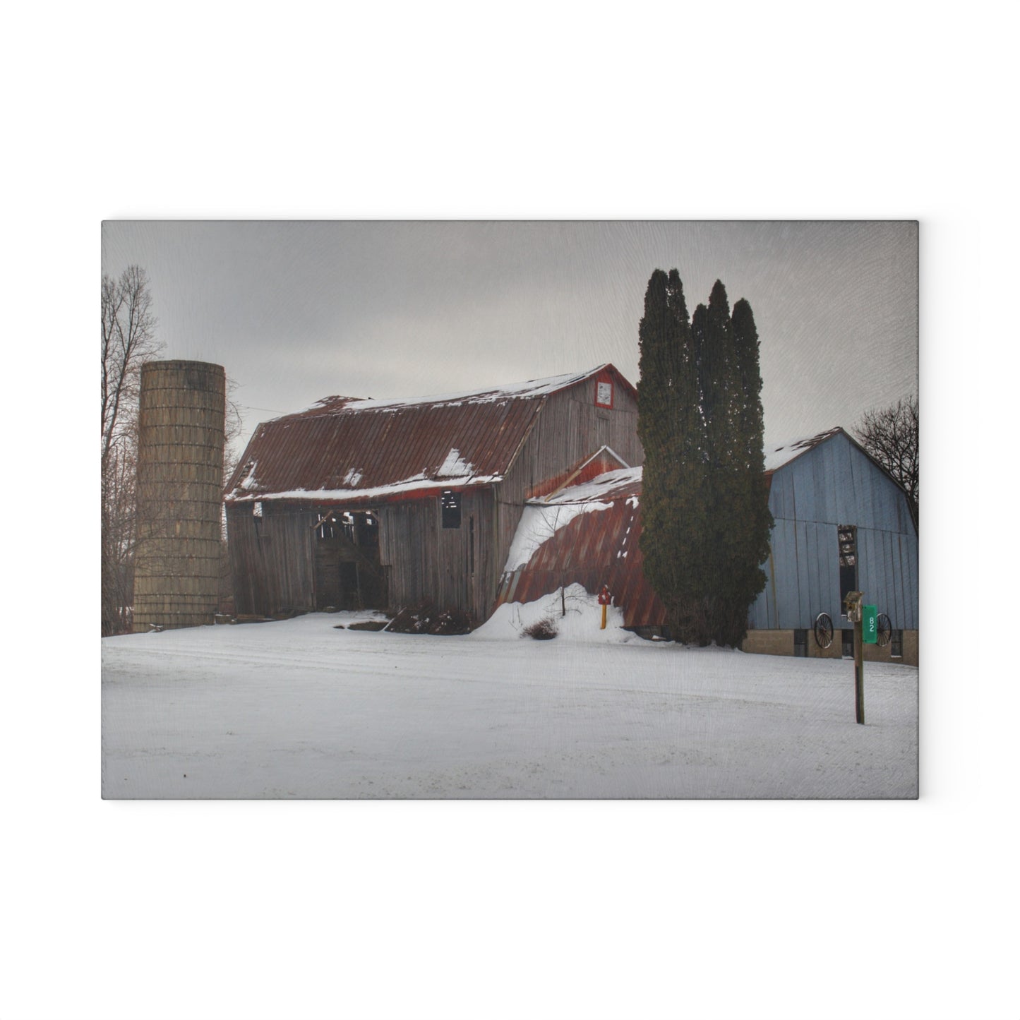 U R There Photography Unionville Grey Rustic Farmhouse Tempered-Glass Cutting Board