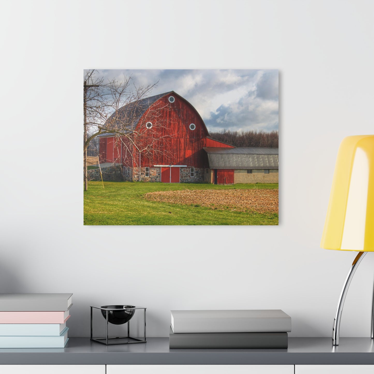 U R There Photography Clear Lake Road Fieldstone Red Rustic Farmhouse Acrylic Wall Print