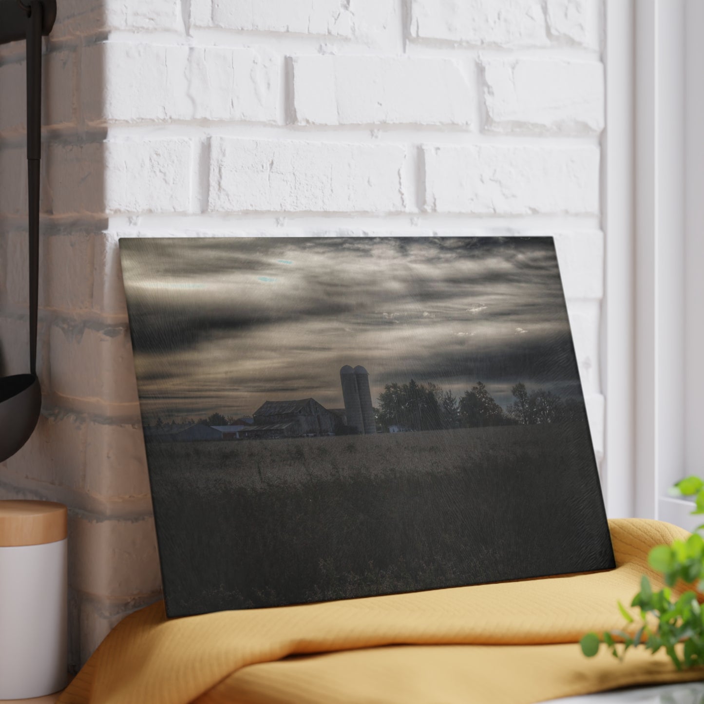 U R There Photography Across the Field on Brown City Road Rustic Farmhouse Tempered-Glass Cutting Board