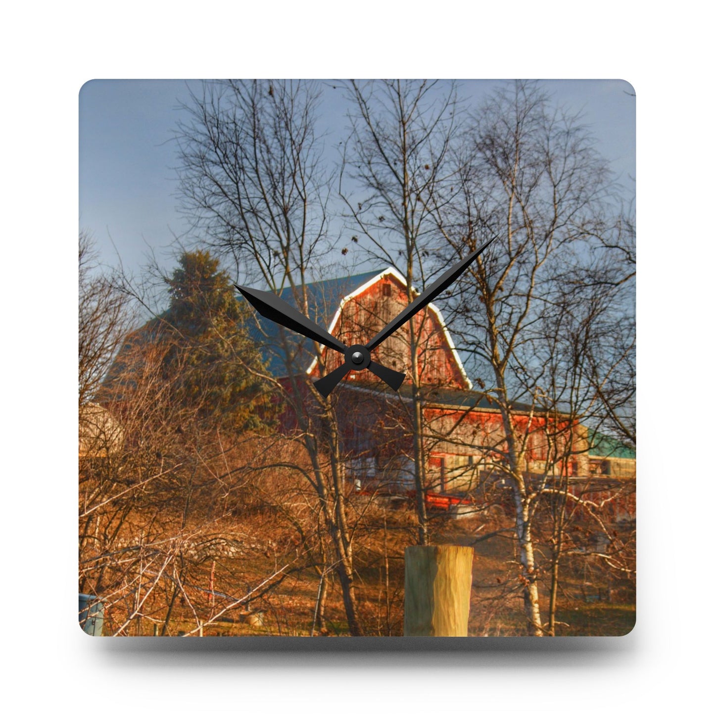 U R There Photography Marathon Road Hillside Red I Rustic Farmhouse Acrylic Analog Wall Clock