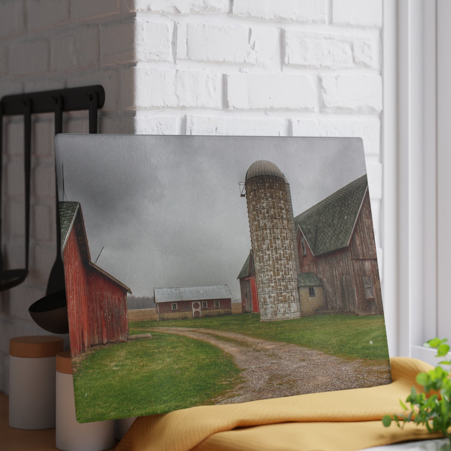 U R There Photography Roedel Roadside Reds II Rustic Farmhouse Tempered-Glass Cutting Board