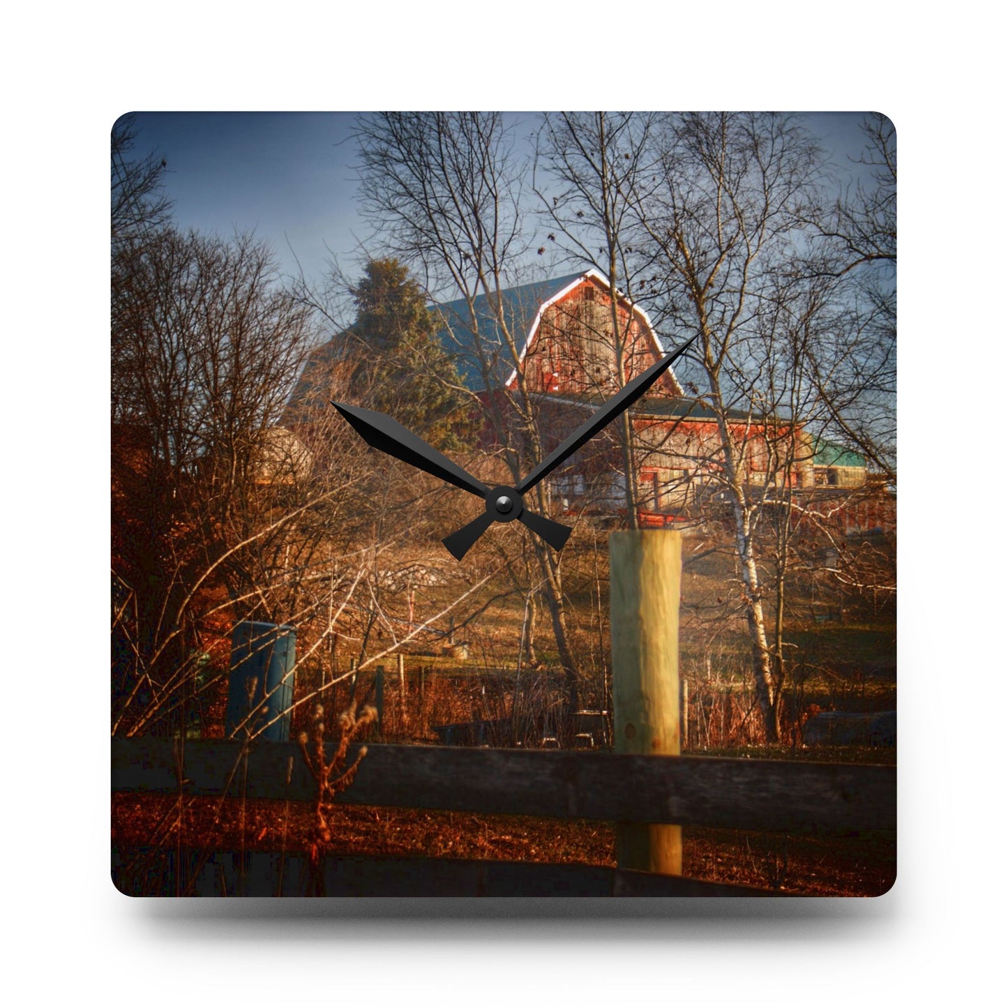 U R There Photography Marathon Road Hillside Red II Rustic Farmhouse Acrylic Analog Wall Clock