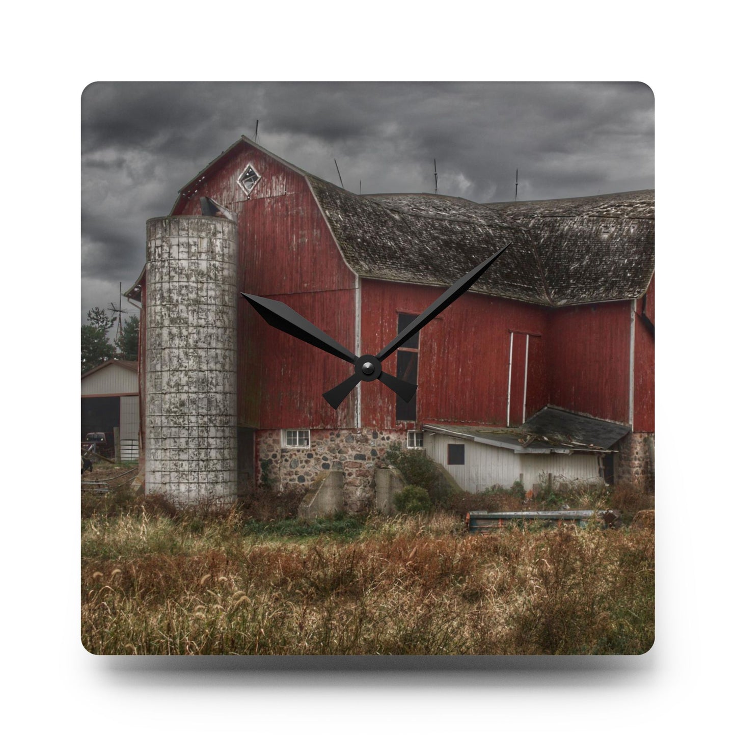 U R There Photography Hurd Corners Red II Rustic Farmhouse Acrylic Analog Wall Clock
