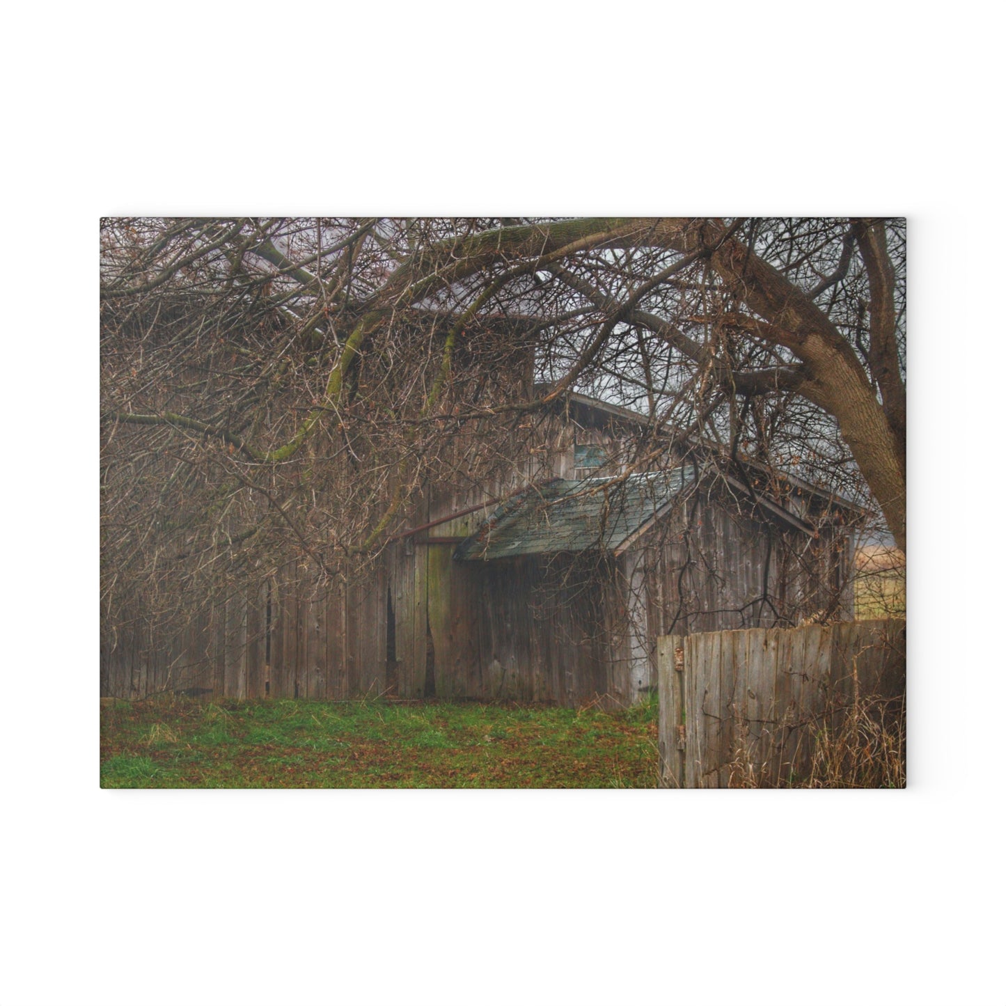 U R There Photography Bowers Road Greys III Rustic Farmhouse Tempered-Glass Cutting Board