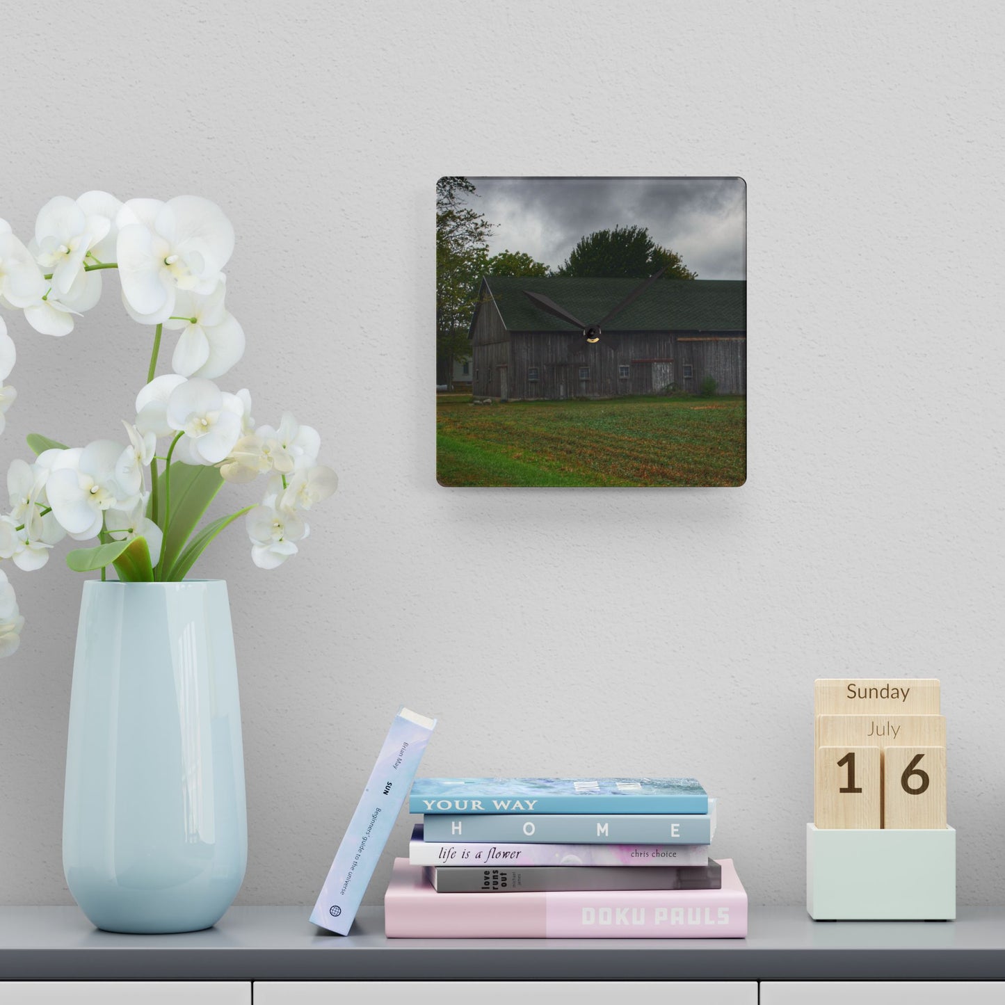 U R There Photography Weaver Road Grey Rustic Farmhouse Acrylic Analog Wall Clock