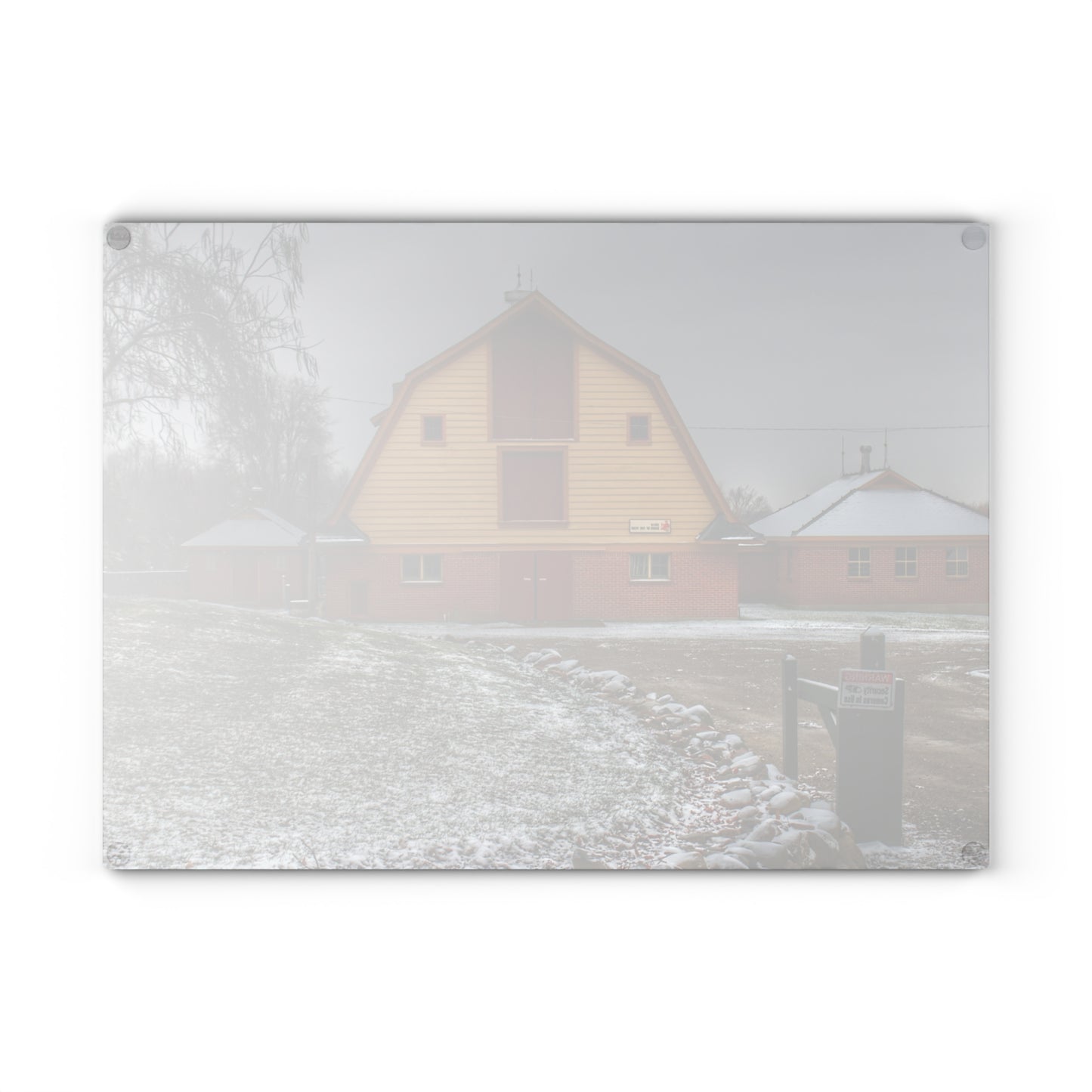 U R There Photography Yellow Barn of Bordman Rustic Farmhouse Tempered-Glass Cutting Board