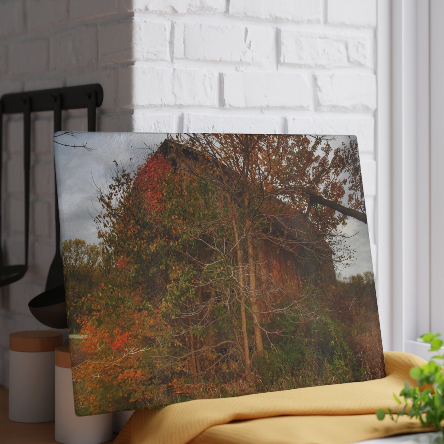 U R There Photography Annie's Barn III Rustic Farmhouse Tempered-Glass Cutting Board