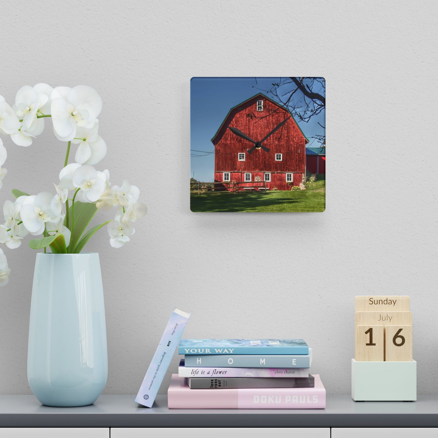 U R There Photography Gardner Road Red II Rustic Farmhouse Acrylic Analog Wall Clock