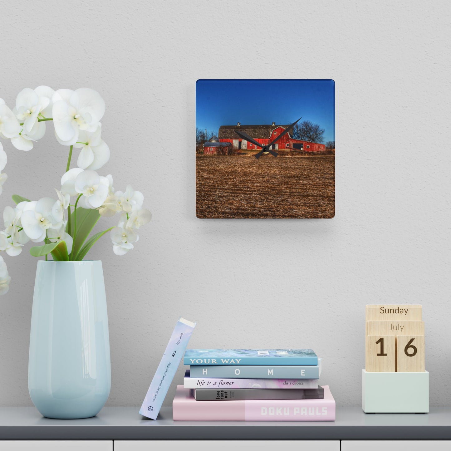 U R There Photography Rochester Road Red II Rustic Farmhouse Acrylic Analog Wall Clock