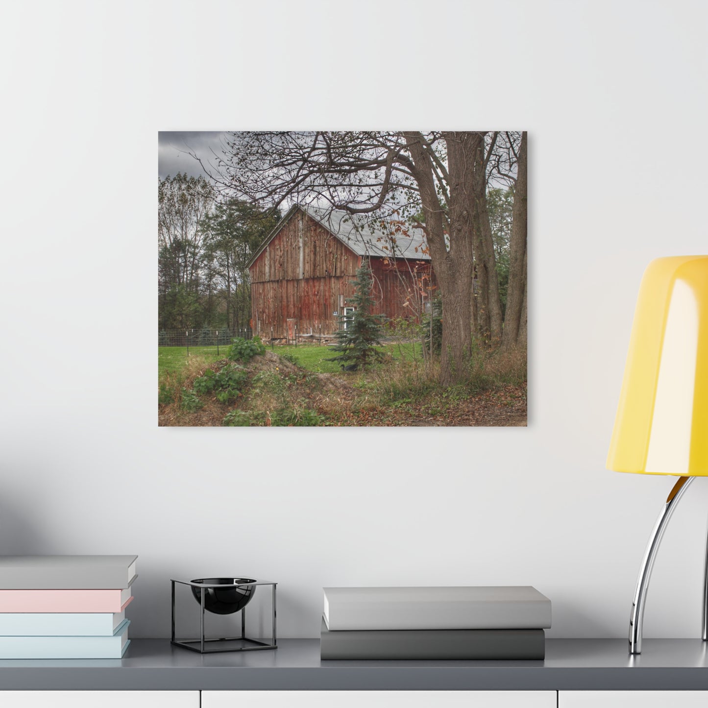 U R There Photography Big Fish Lake Road Red Rustic Farmhouse Acrylic Wall Print