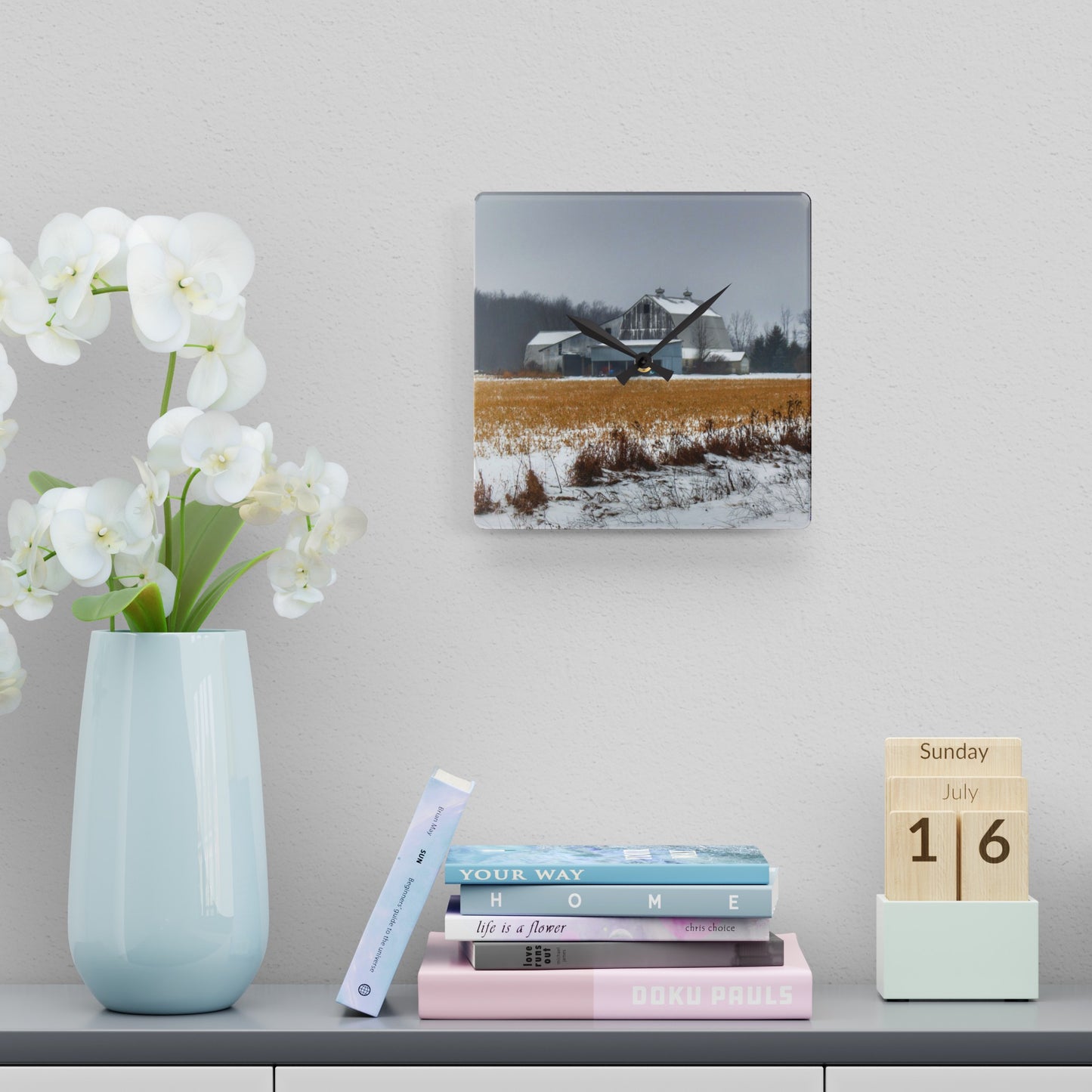 U R There Photography Argyle Road Grey Rustic Farmhouse Acrylic Analog Wall Clock