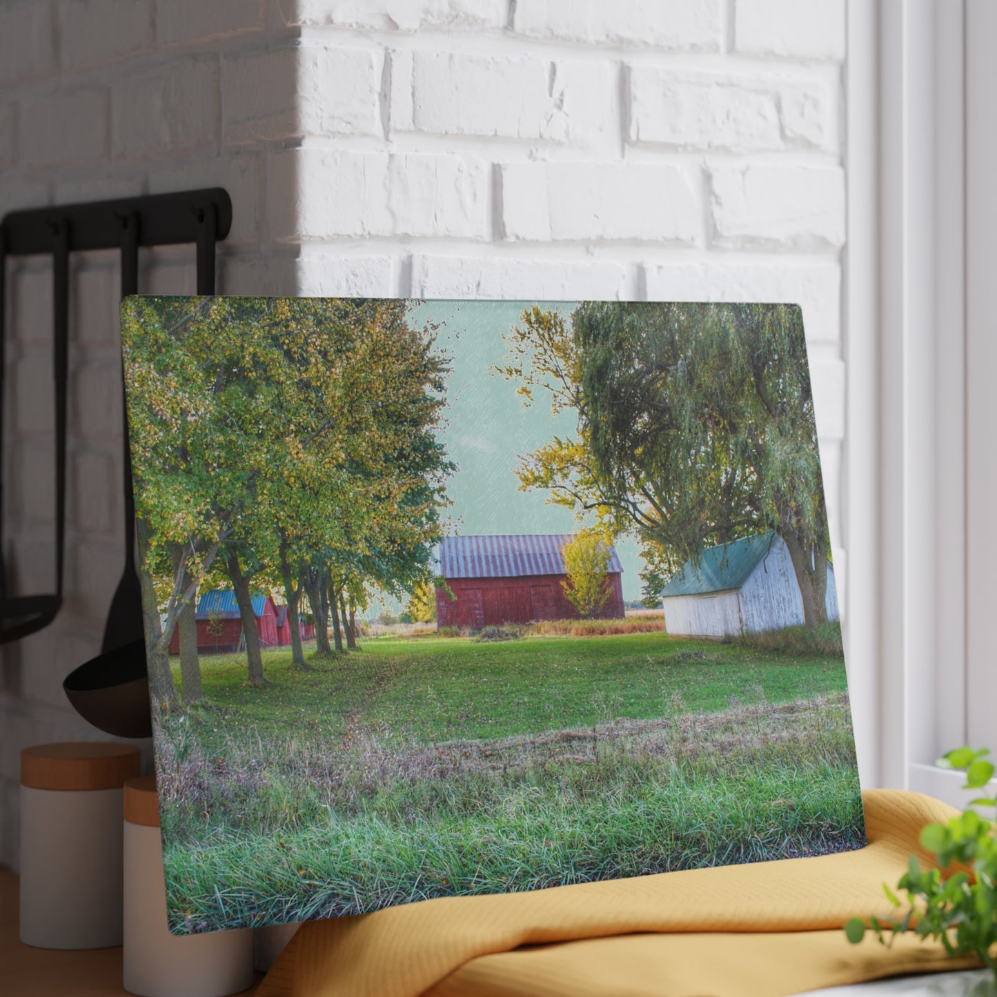 U R There Photography Wilcox Road Reds Rustic Farmhouse Tempered-Glass Cutting Board
