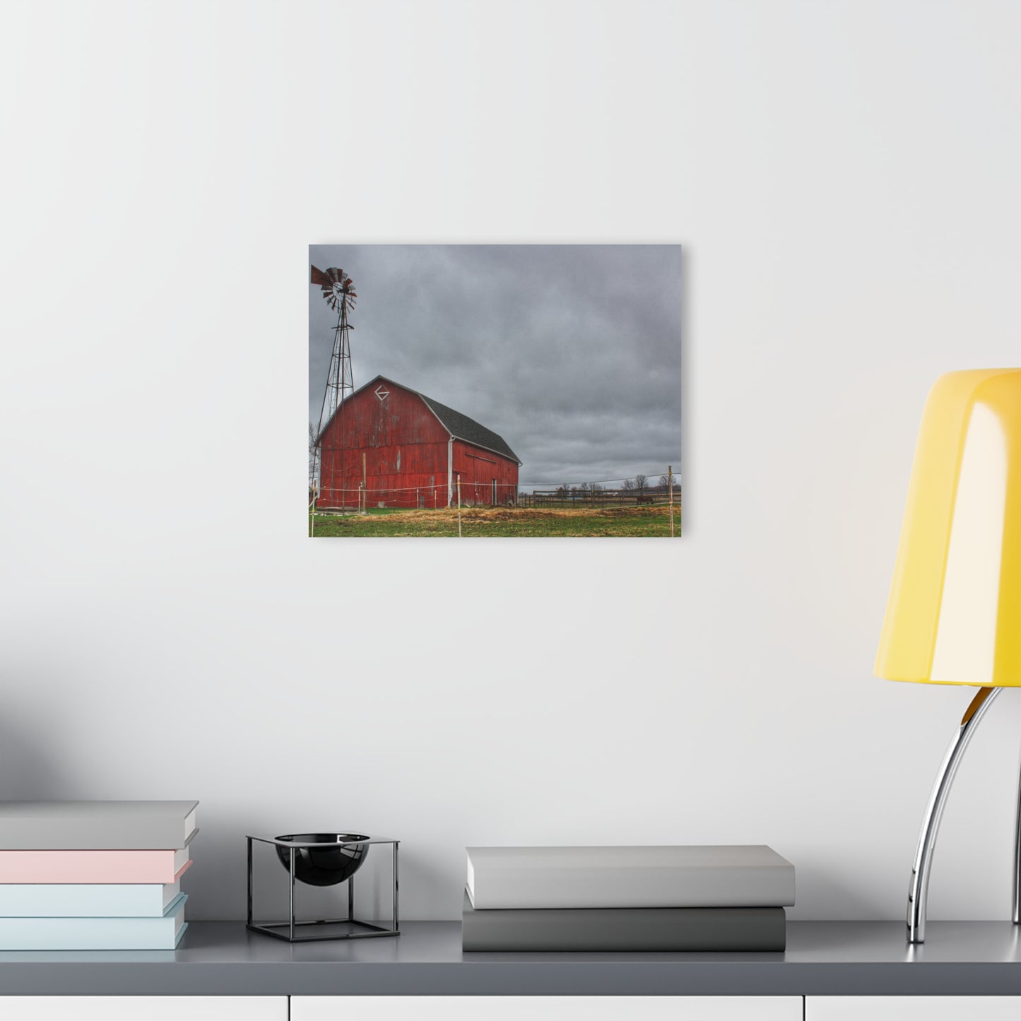 U R There Photography West Lake Road Red Barn and Windmill Rustic Farmhouse Acrylic Wall Print