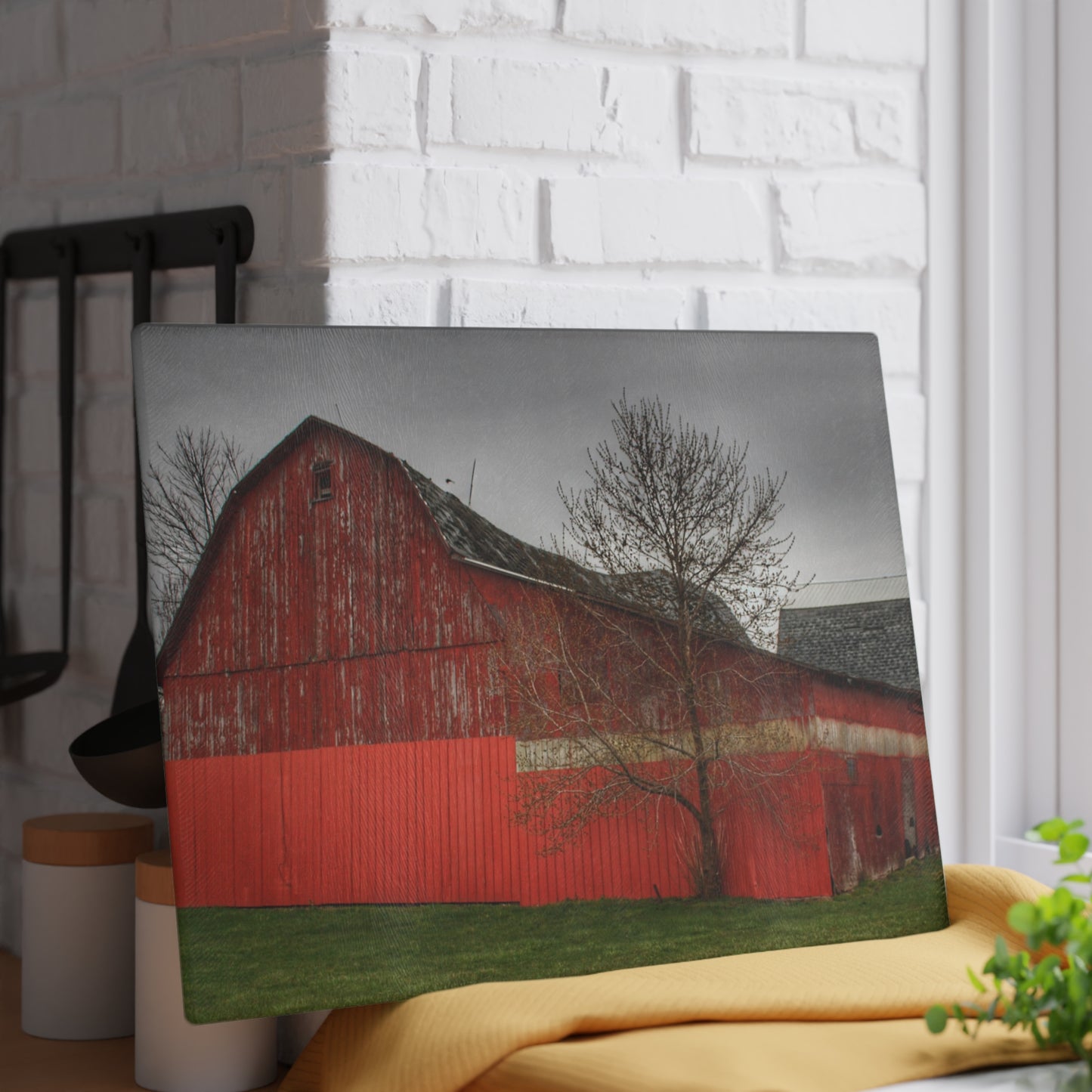 U R There Photography Almont Reds Rustic Farmhouse Tempered-Glass Cutting Board