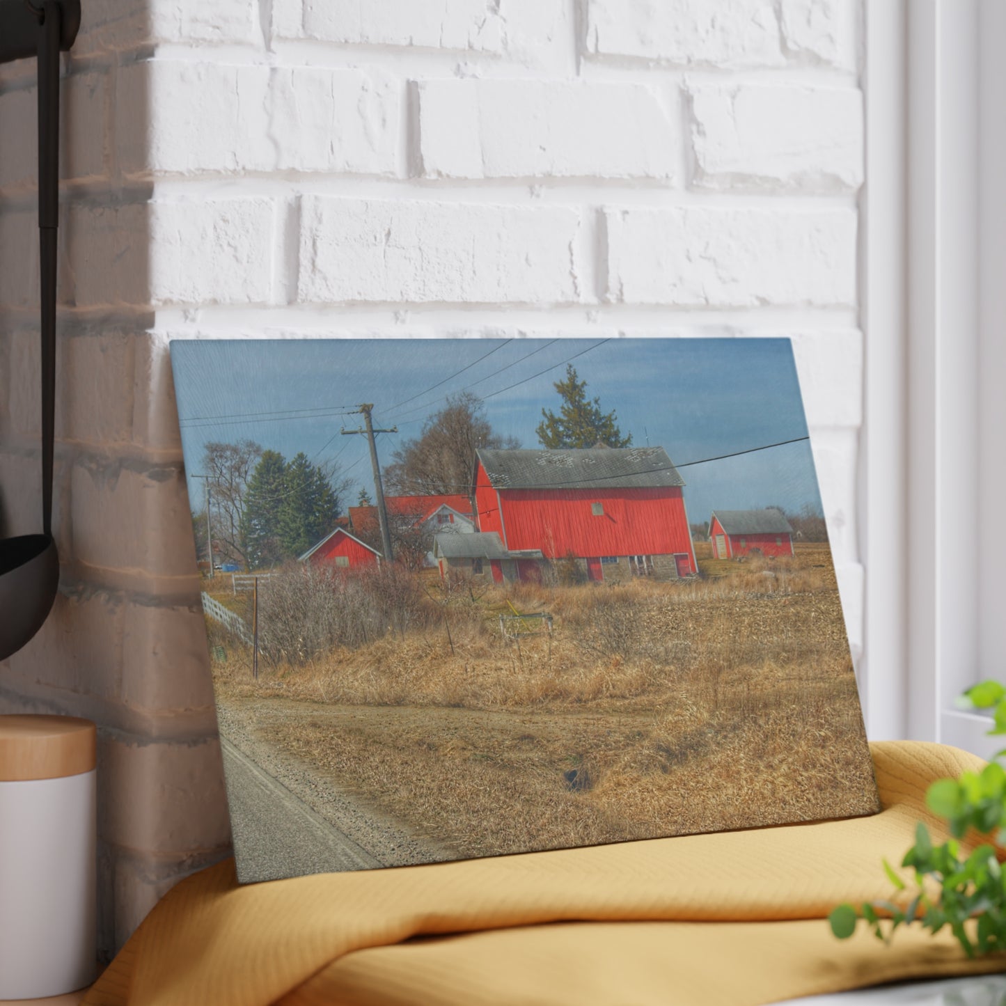 U R There Photography West Brown Road Red Rustic Farmhouse Tempered-Glass Cutting Board