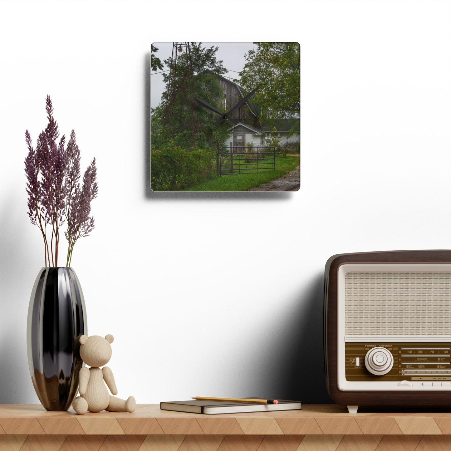 U R There Photography Noble Road Hidden Grey Rustic Farmhouse Acrylic Analog Wall Clock