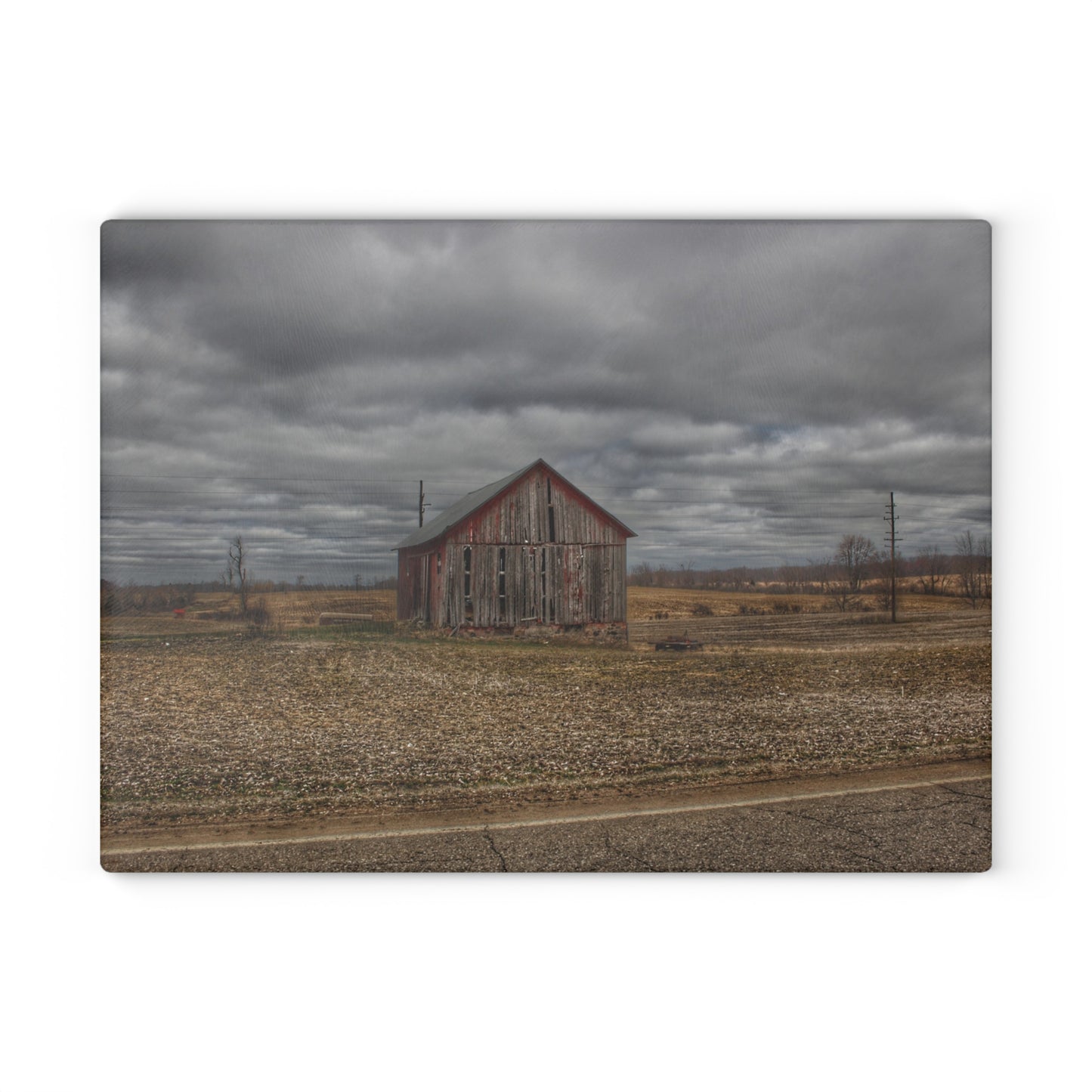 U R There Photography Barnes Road Little Red II Rustic Farmhouse Tempered-Glass Cutting Board