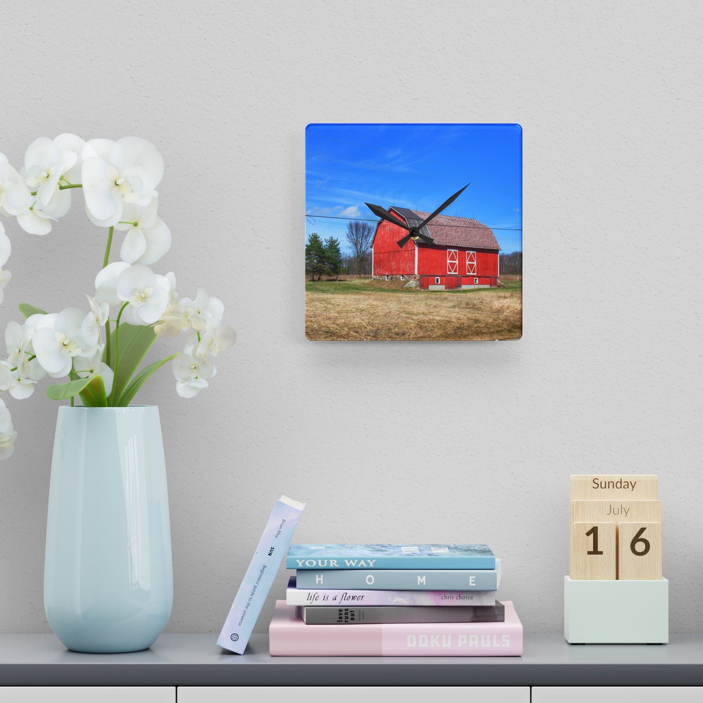 U R There Photography Kings Mill Red II Rustic Farmhouse Acrylic Analog Wall Clock