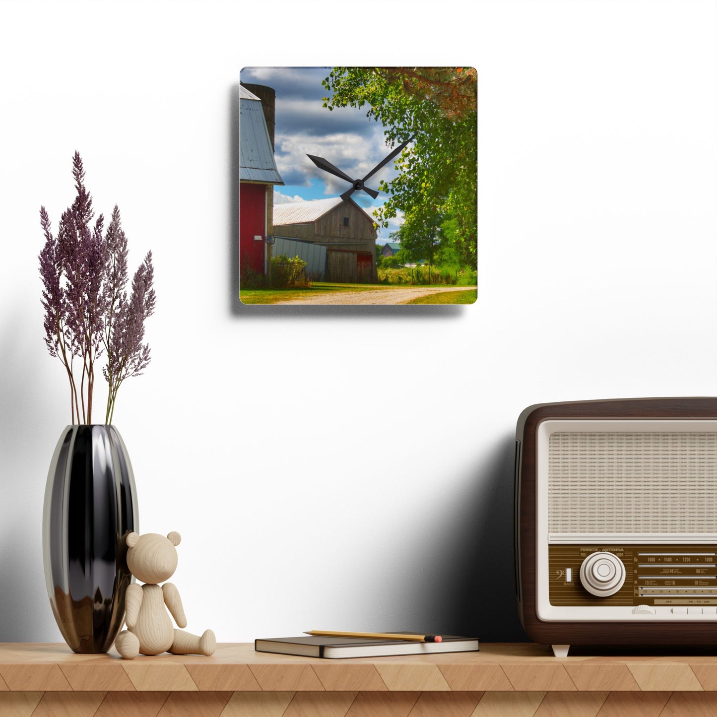 U R There Photography Hough Barn View Rustic Farmhouse Acrylic Analog Wall Clock