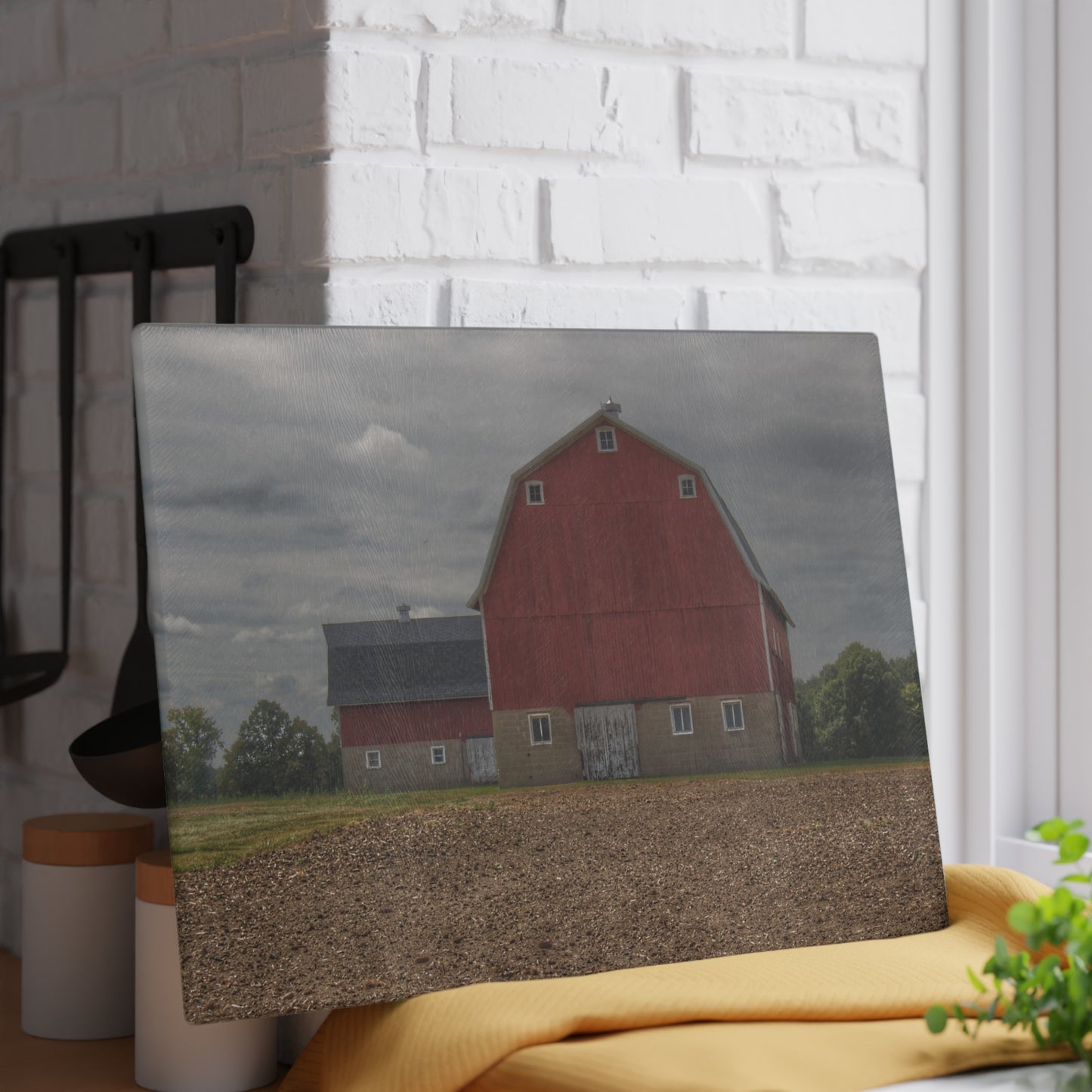 U R There Photography Cade Road Red I Rustic Farmhouse Tempered-Glass Cutting Board