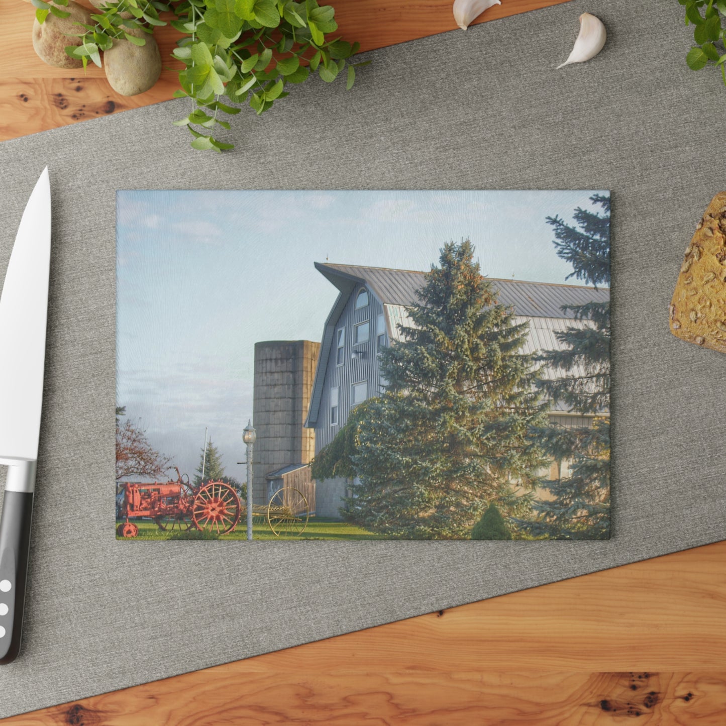 U R There Photography Peppermill Grey Rustic Farmhouse Tempered-Glass Cutting Board