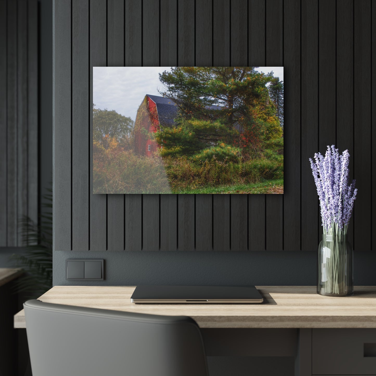 U R There Photography Green Corners Road Hidden Red Rustic Farmhouse Acrylic Wall Print