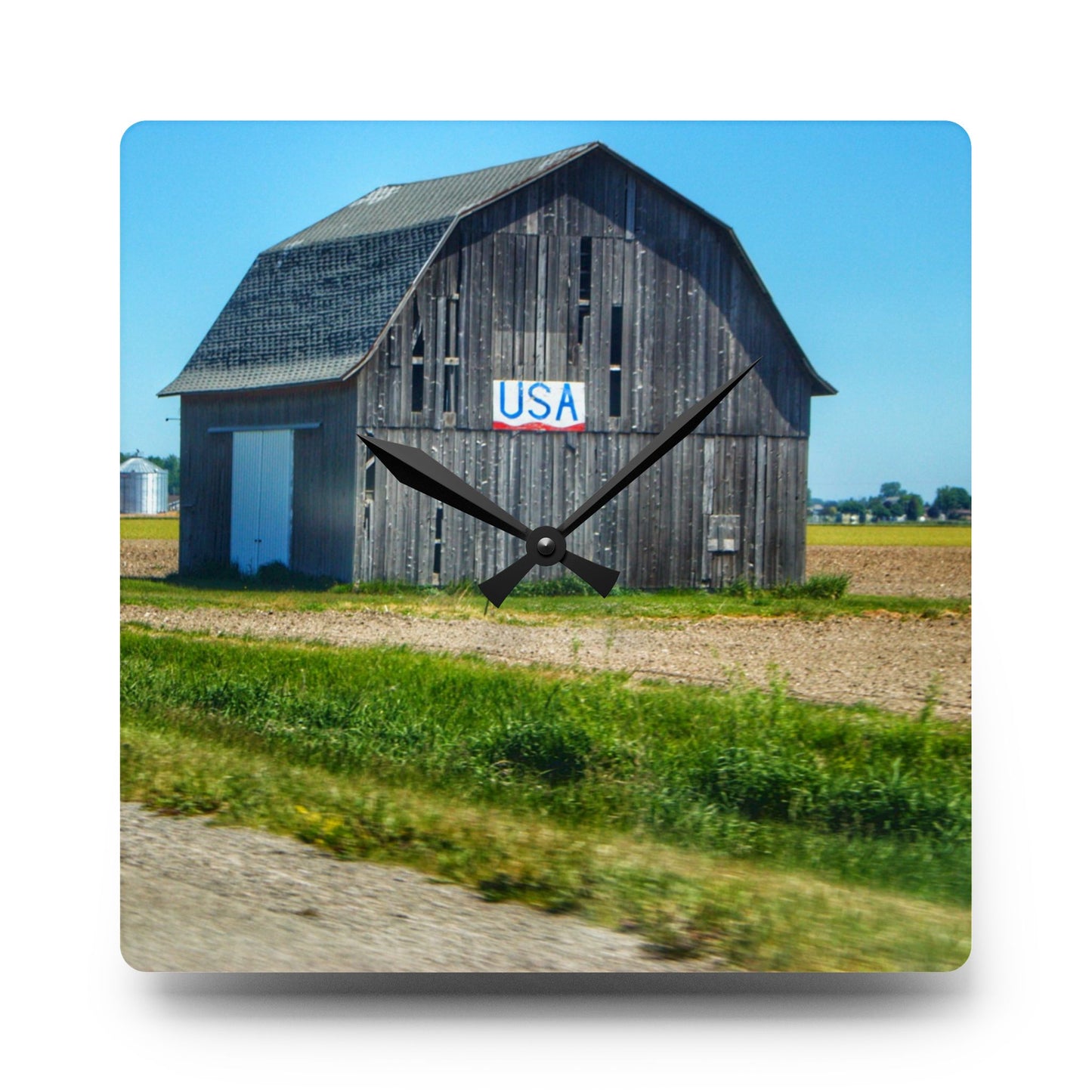 U R There Photography Unionville M-25 USA Grey Rustic Farmhouse Acrylic Analog Wall Clock